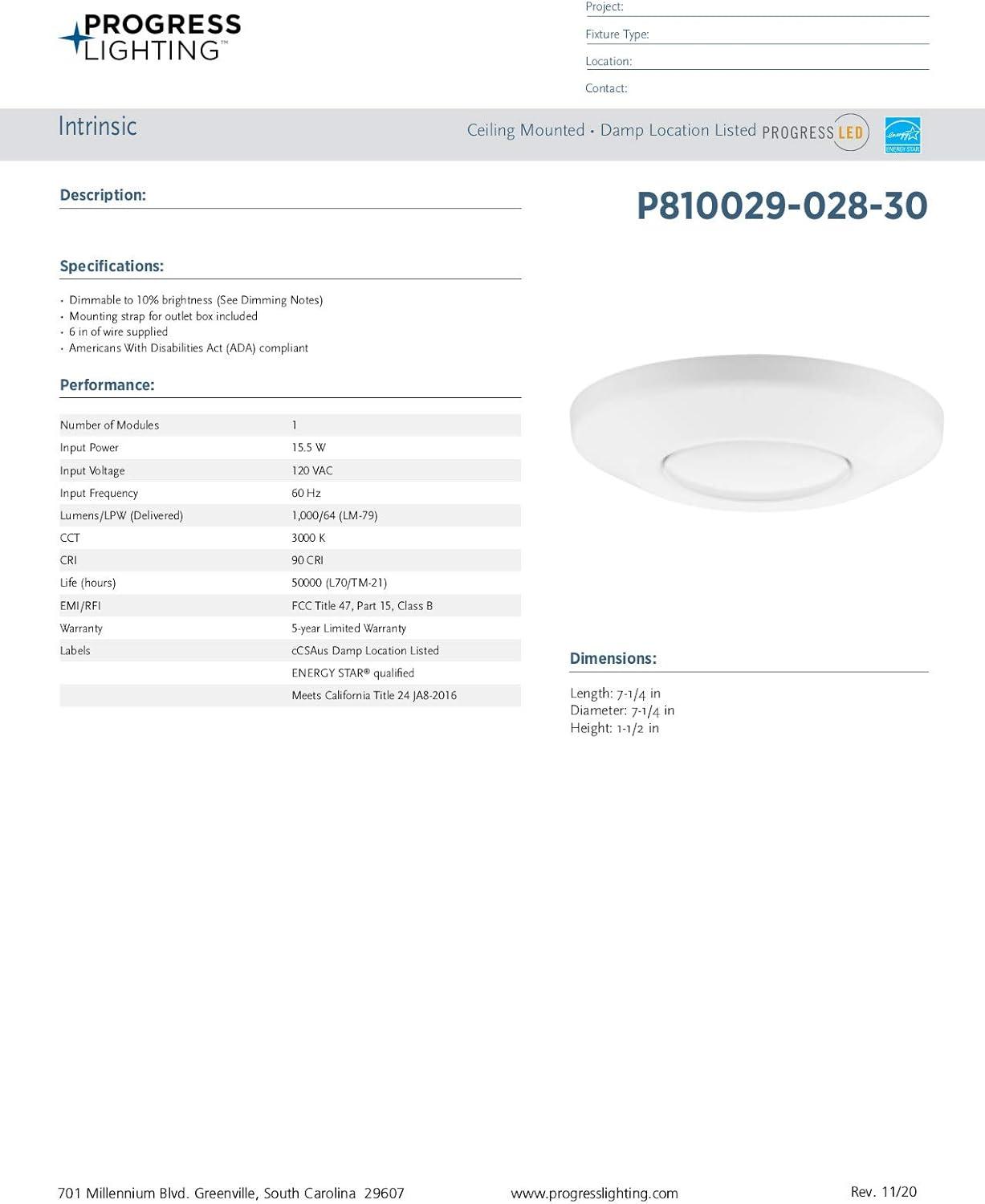 Progress Lighting, Intrinsic Collection, 1-Light Surface Mount, Satin White, Eyeball Downlight