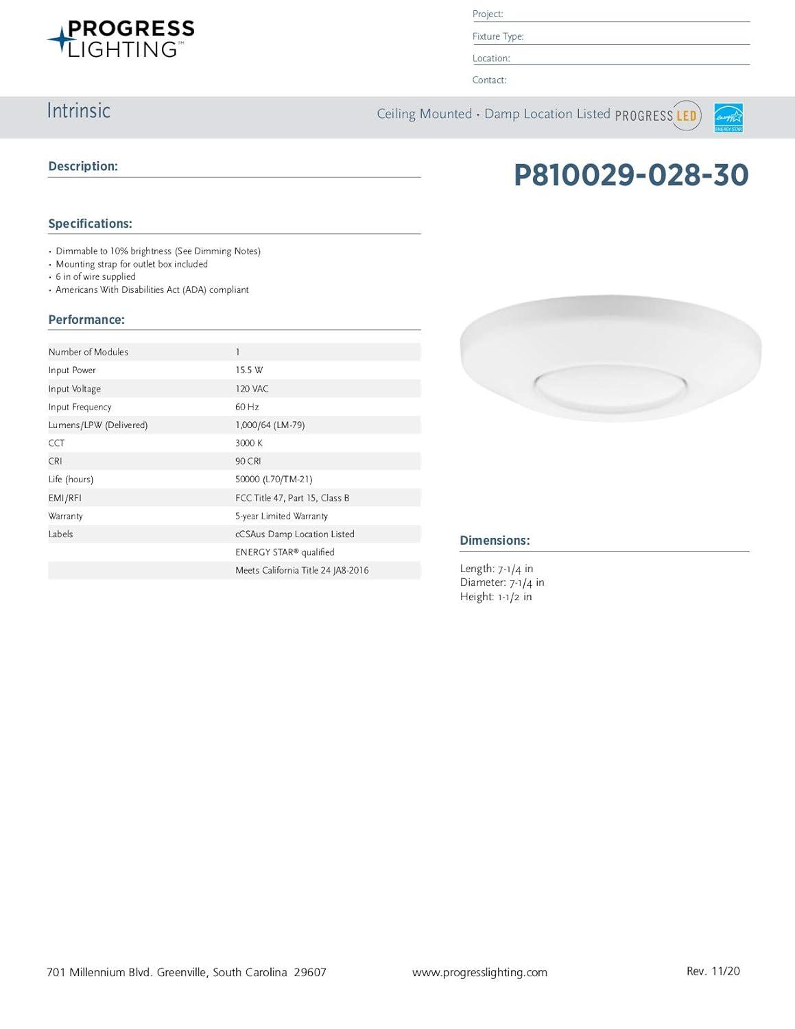 Progress Lighting, Intrinsic Collection, 1-Light Surface Mount, Satin White, Eyeball Downlight