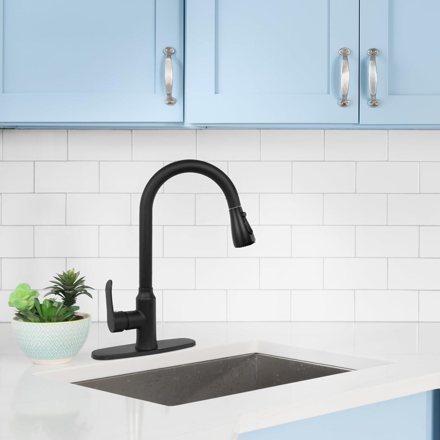 Matte Black Stainless Steel Pull-Down Kitchen Faucet with Spray