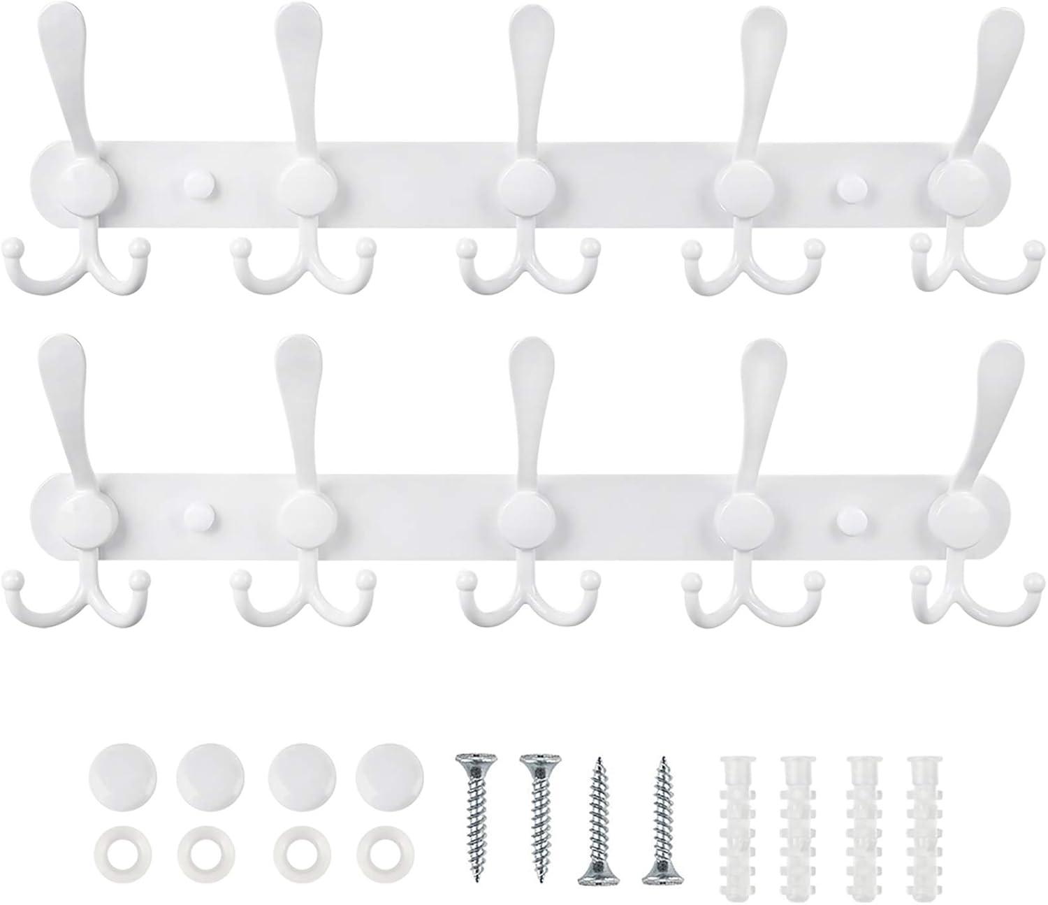 White Aluminum and Stainless Steel Wall Mounted Coat Rack with 15 Hooks