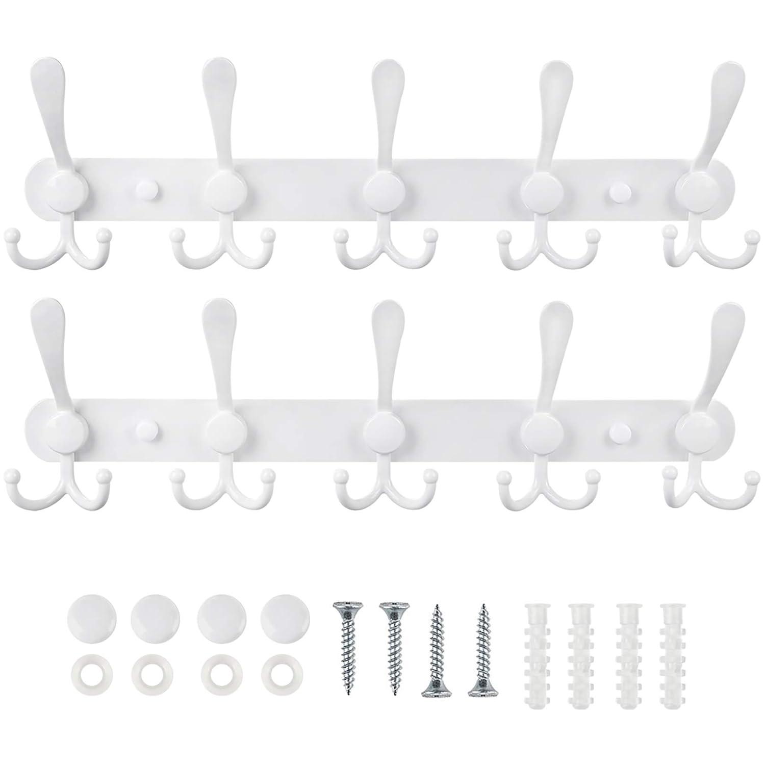 White Aluminum and Stainless Steel Wall Mounted Coat Rack with 15 Hooks