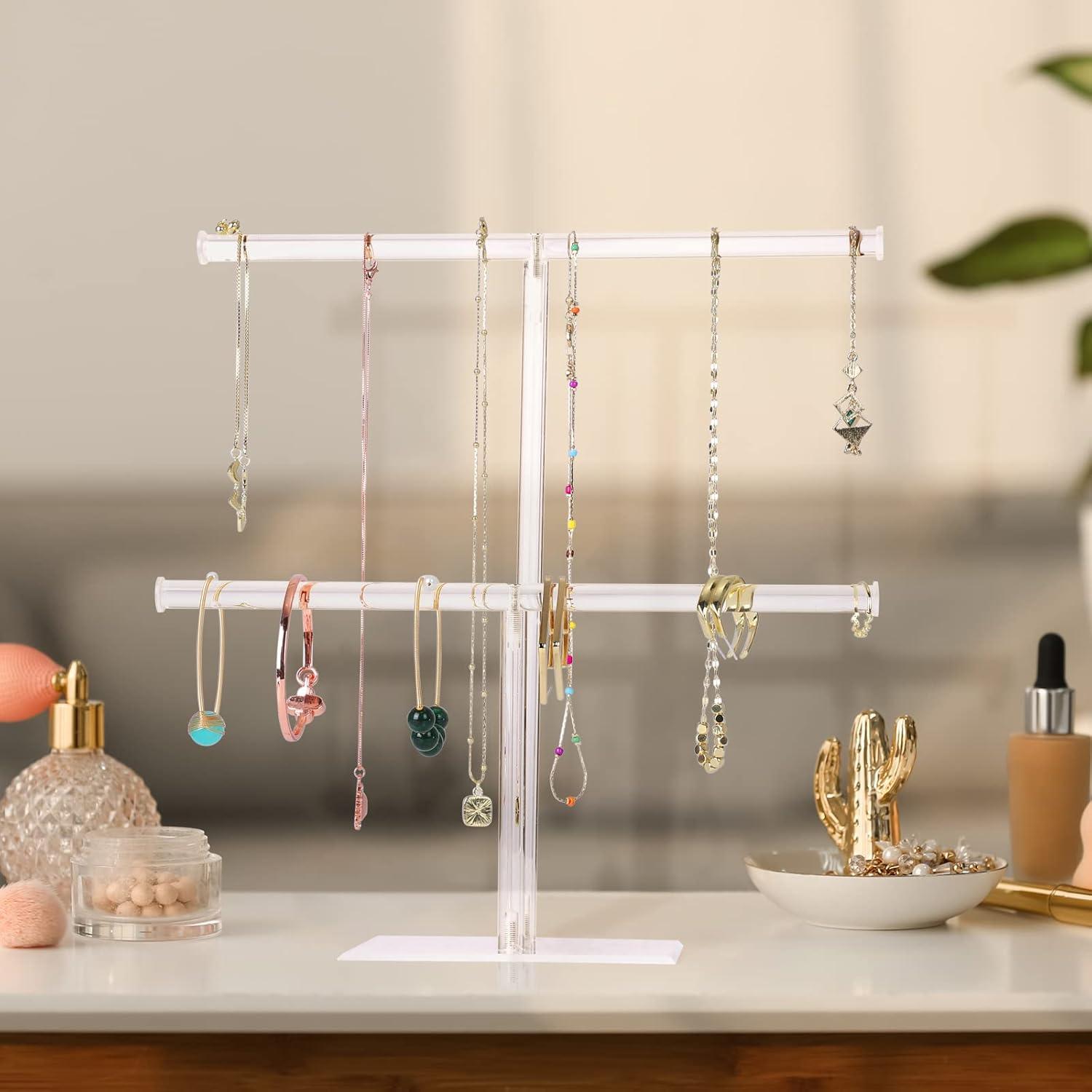 Premium Jewelry Stand , Solid Clear 2-Tier Acrylic Jewelry Organizer Stand & Bracelet holder Stand for Necklace Display, Ring & Watch Display