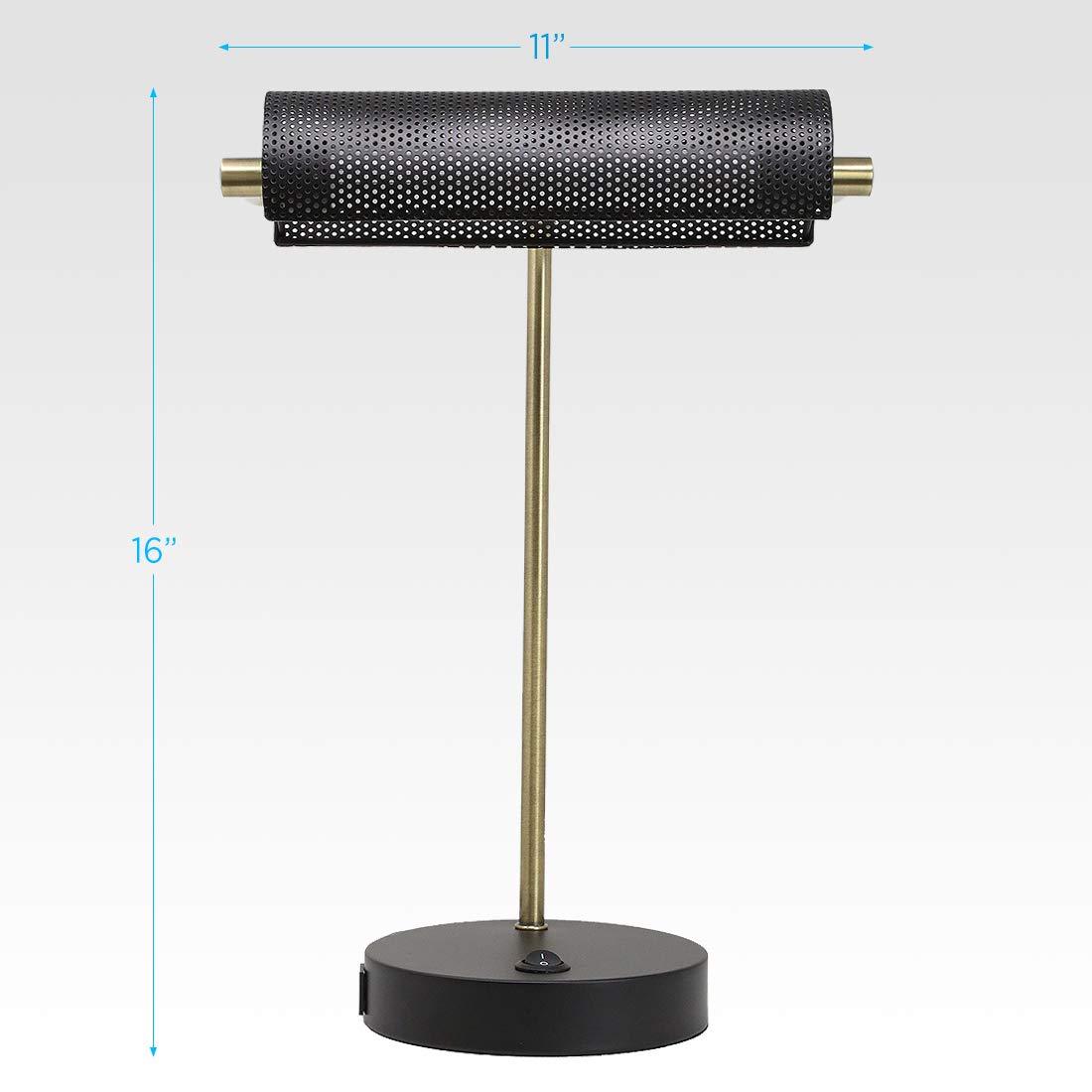 O’Bright LED Desk Lamp with USB Charging Port, Metal Lamp, Flexible Swivel Arms, Soft White LED Reading Light (3000K), Bedside Reading Lamp, Office Lamp, Table Lamp, ETL Listed (Piano Lamp - Black)