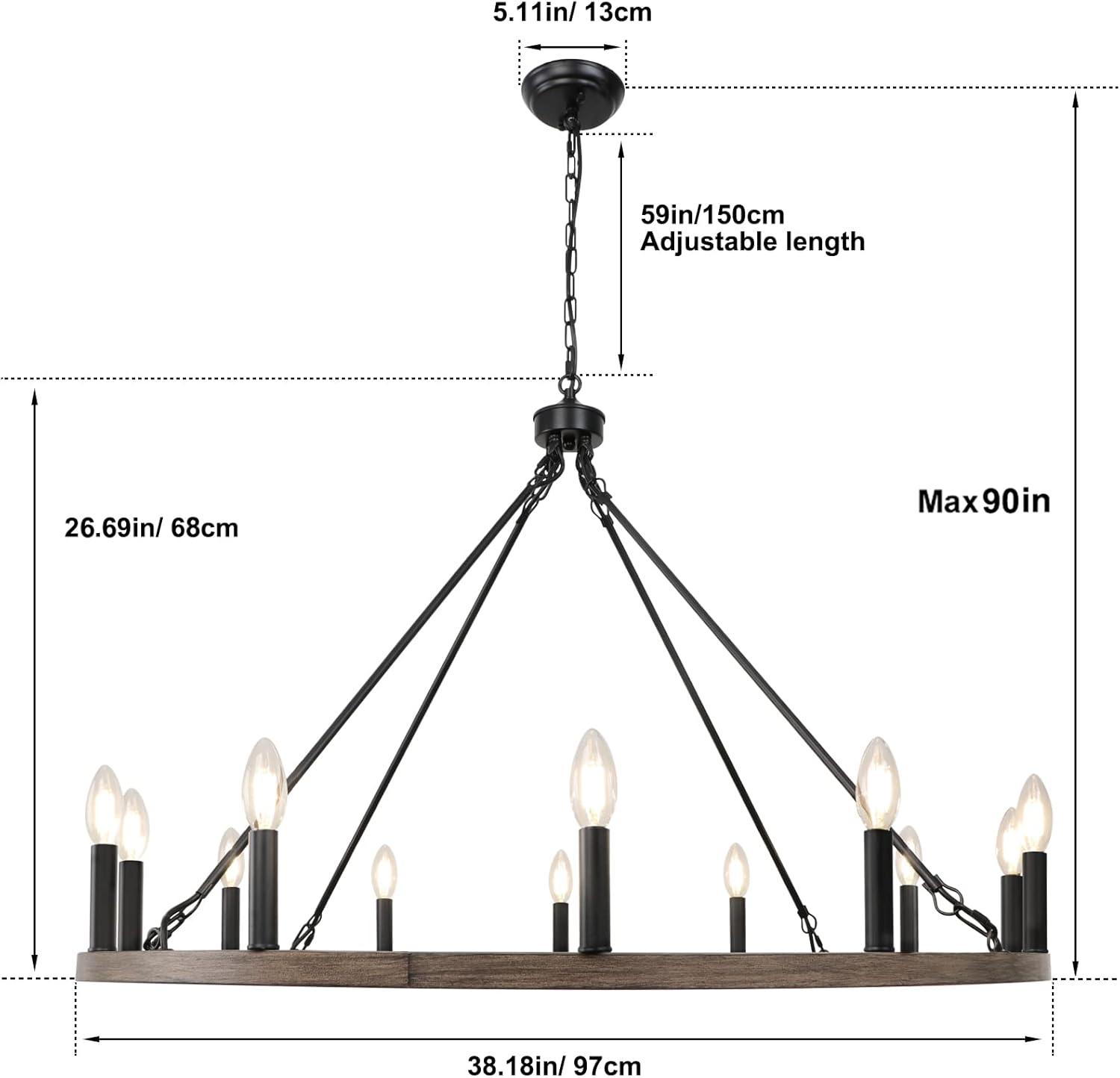 Dineen 12 - Light 38" Wide Candle Style Dimmable Wagon Wheel Chandelier