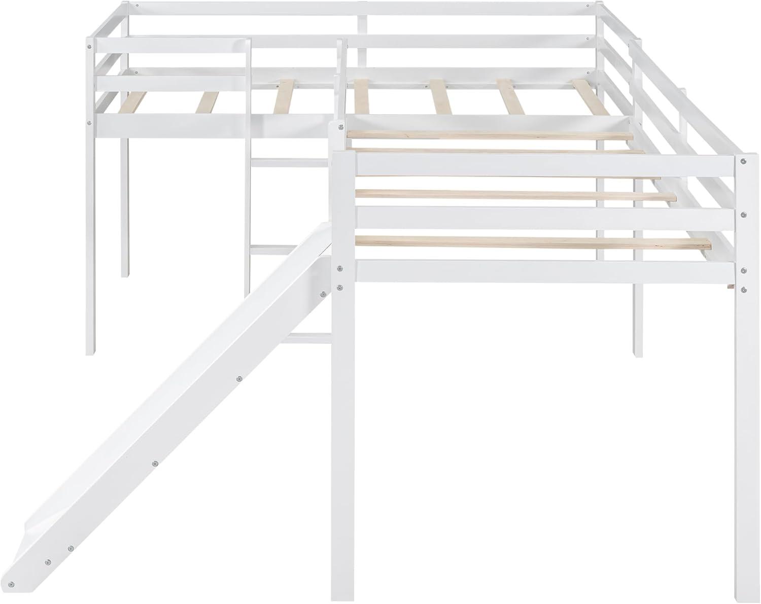Two Loft Bed L Shaped Twin Bunk Bed with Ladders and Slide, Bunk Bed for Family, Kids, Teens, No Box Spring Needed