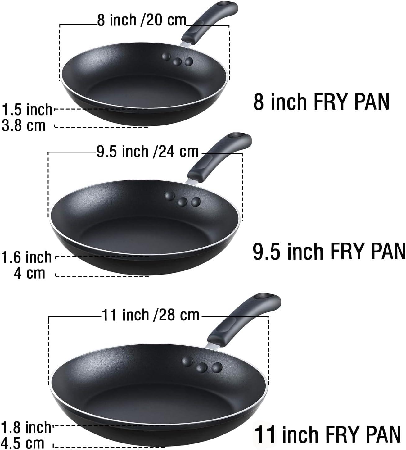 Black Aluminum Nonstick Fry Pan Set, 8/9.5/11-Inch, 3-Piece