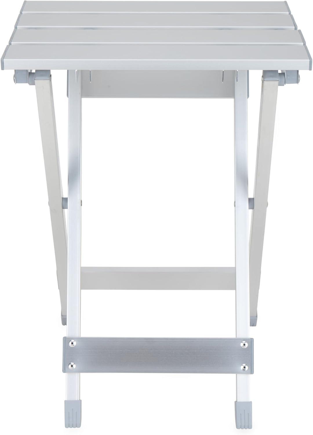 Camco Small Folding Side Table | Supports up to 130lbs | Aluminum, Silver (51890)