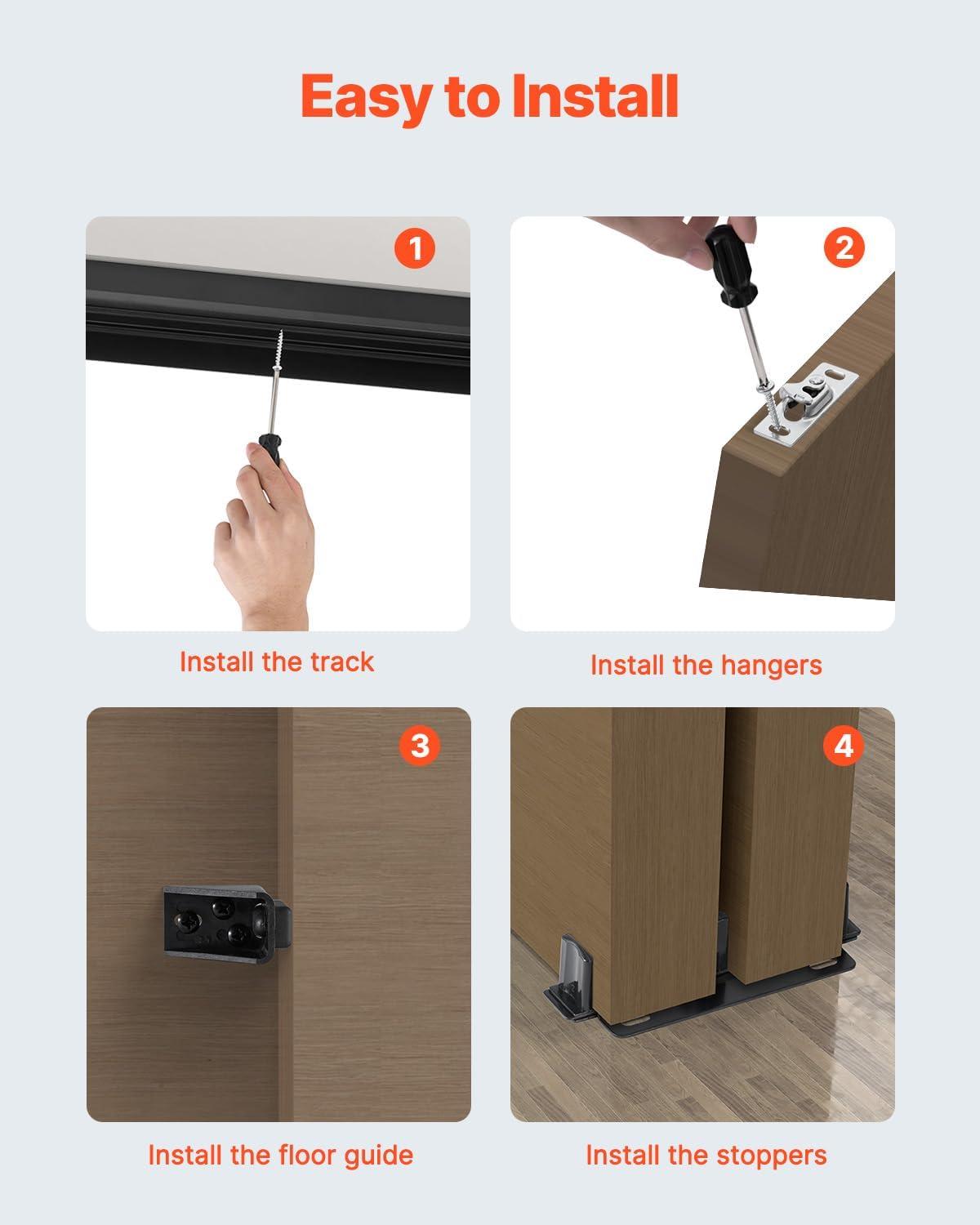 VEVOR 8ft Bypass Sliding Door Hardware Kit – Black Closet Door Track for 2-Door System