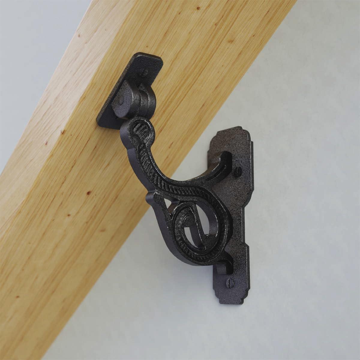 Black Stair Hand Rail Bracket Rust Resistant Wrought Iron Indoor Handrail w/Screws