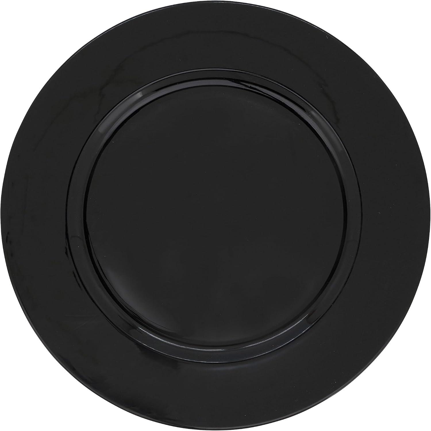 Classic Black Round Plastic Charger Plates Set of 4