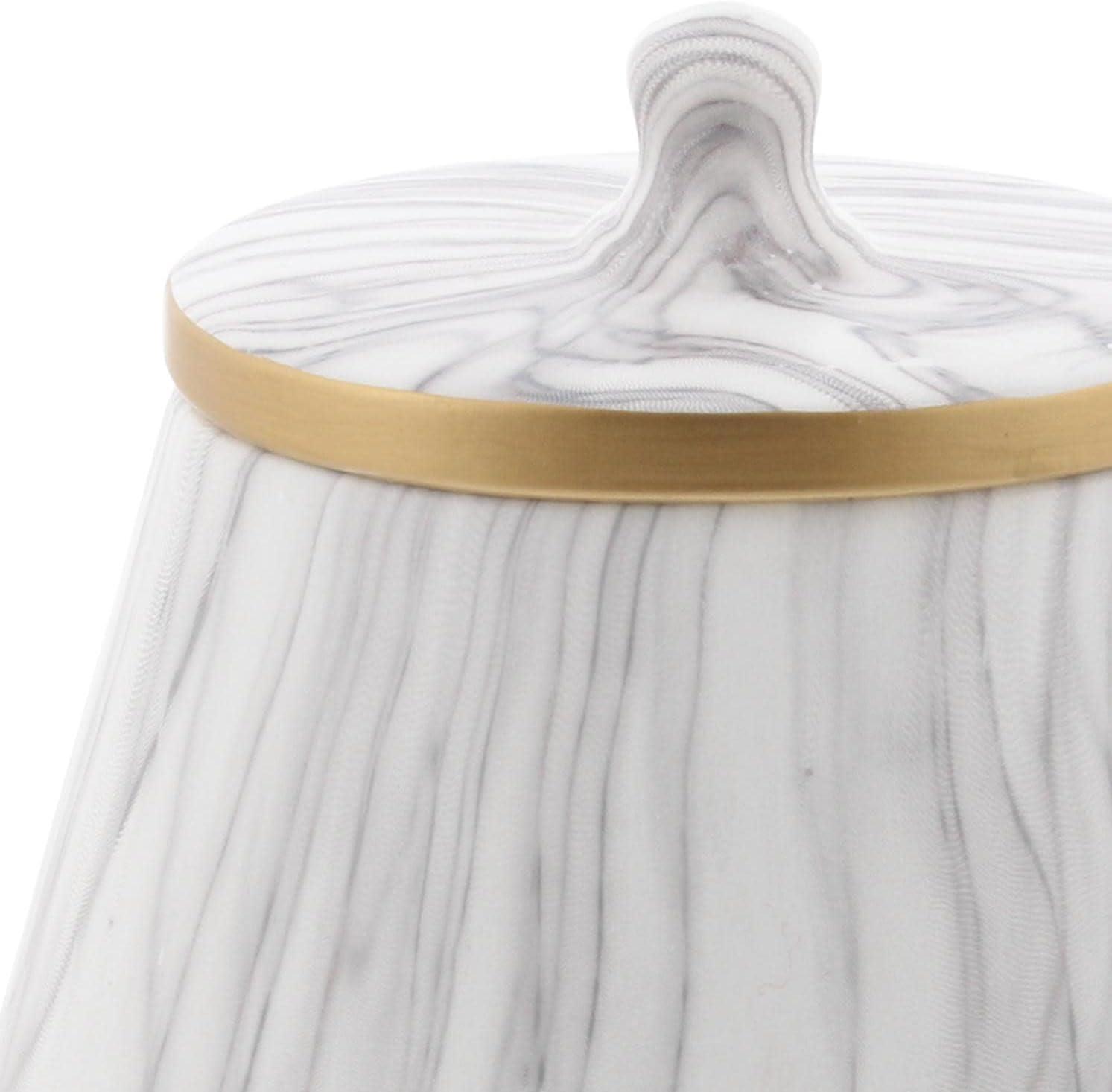 CosmoLiving by Cosmopolitan Ceramic Faux Marble White Decorative Jars with Gold accent