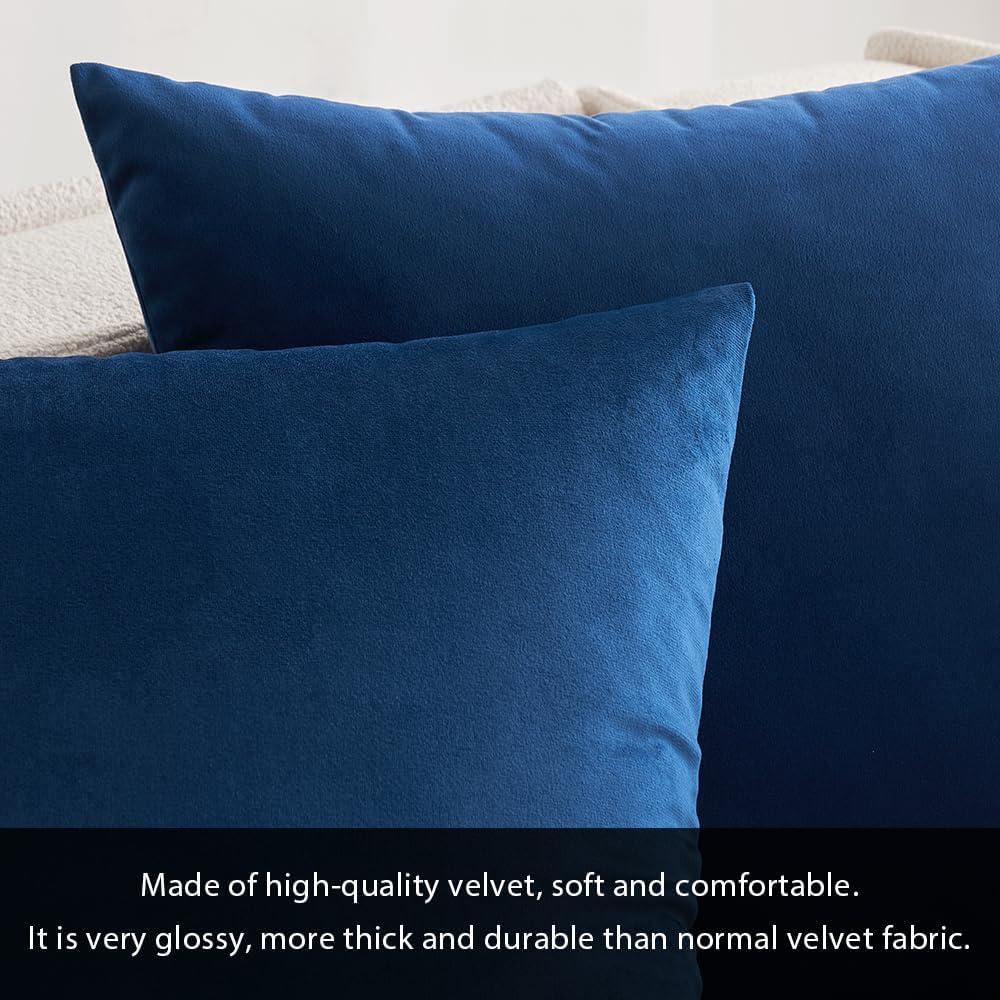 Velvet Navy Blue 18x18 Euro Throw Pillow Covers Set