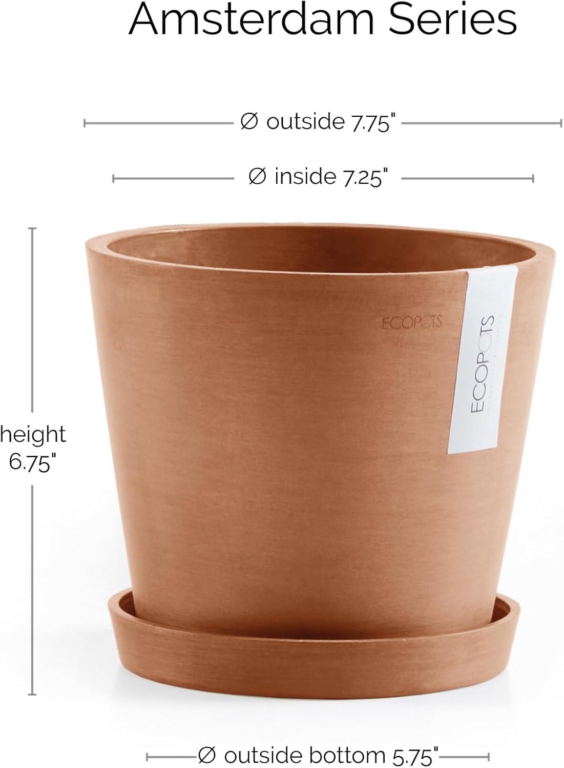 Ecopots Amsterdam Modern Round Recycled Plastic Planter Flower Pot with Water Reservoir