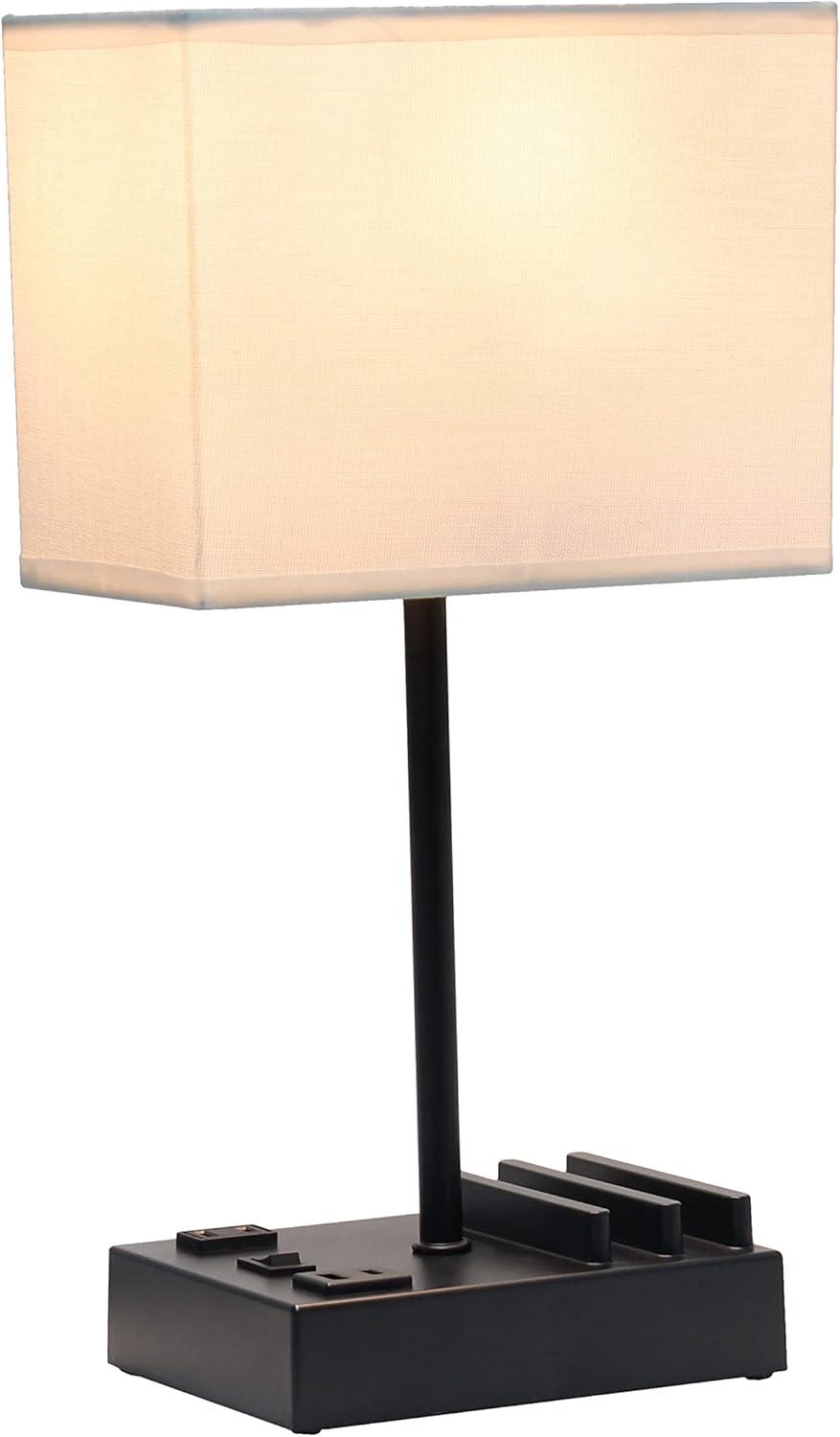 15.3" Tall Modern Rectangular Bedside Table Desk Lamp with 2 USB Ports and Charging Outlet - Simple Designs