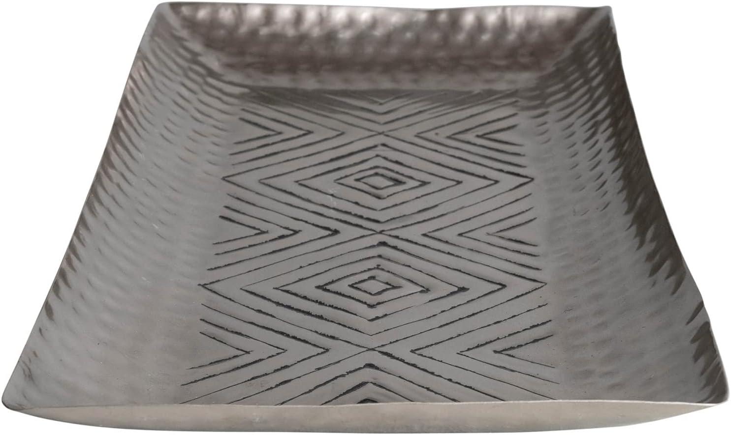 Creative Co-Op Decorative Aluminum Tray with Geometric Design, Antique Silver Finish