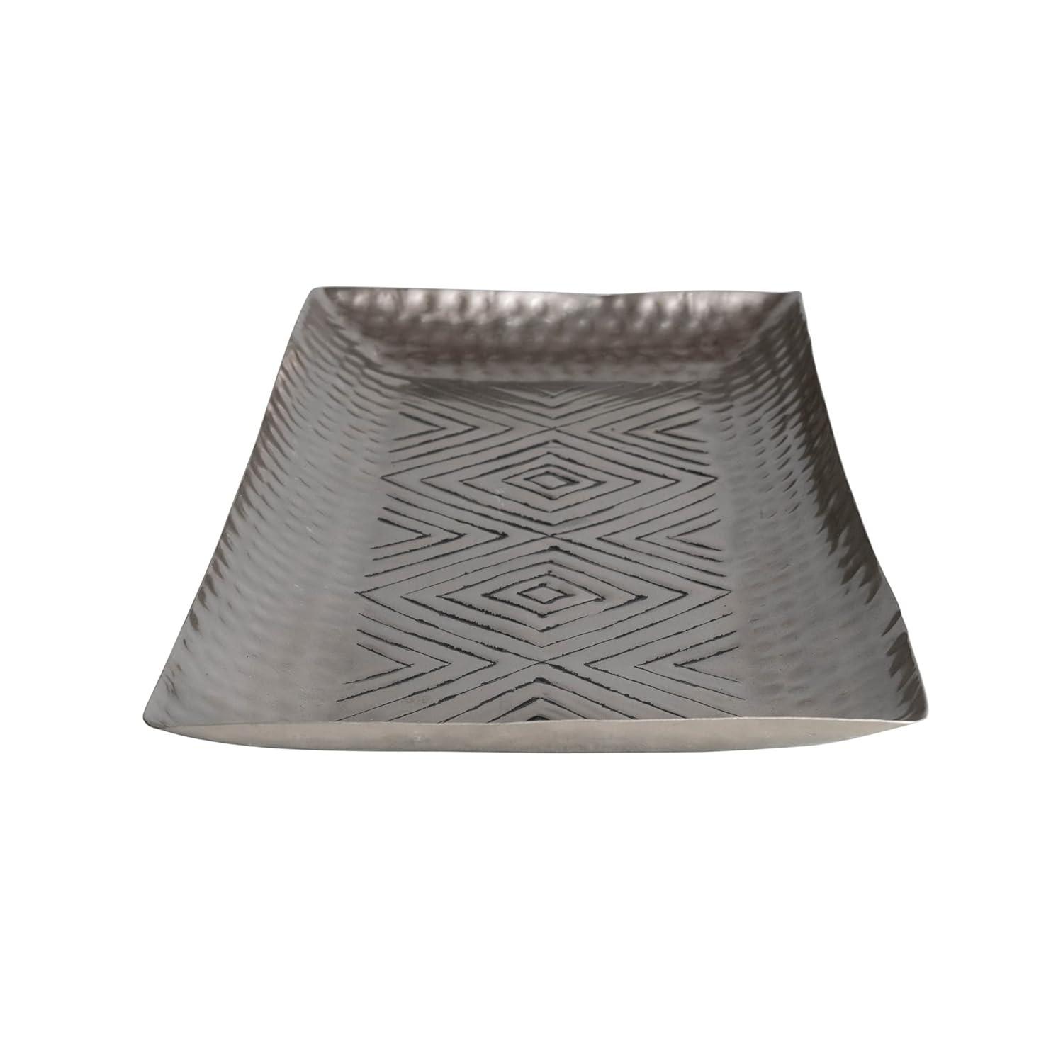 Creative Co-Op Decorative Aluminum Tray with Geometric Design, Antique Silver Finish