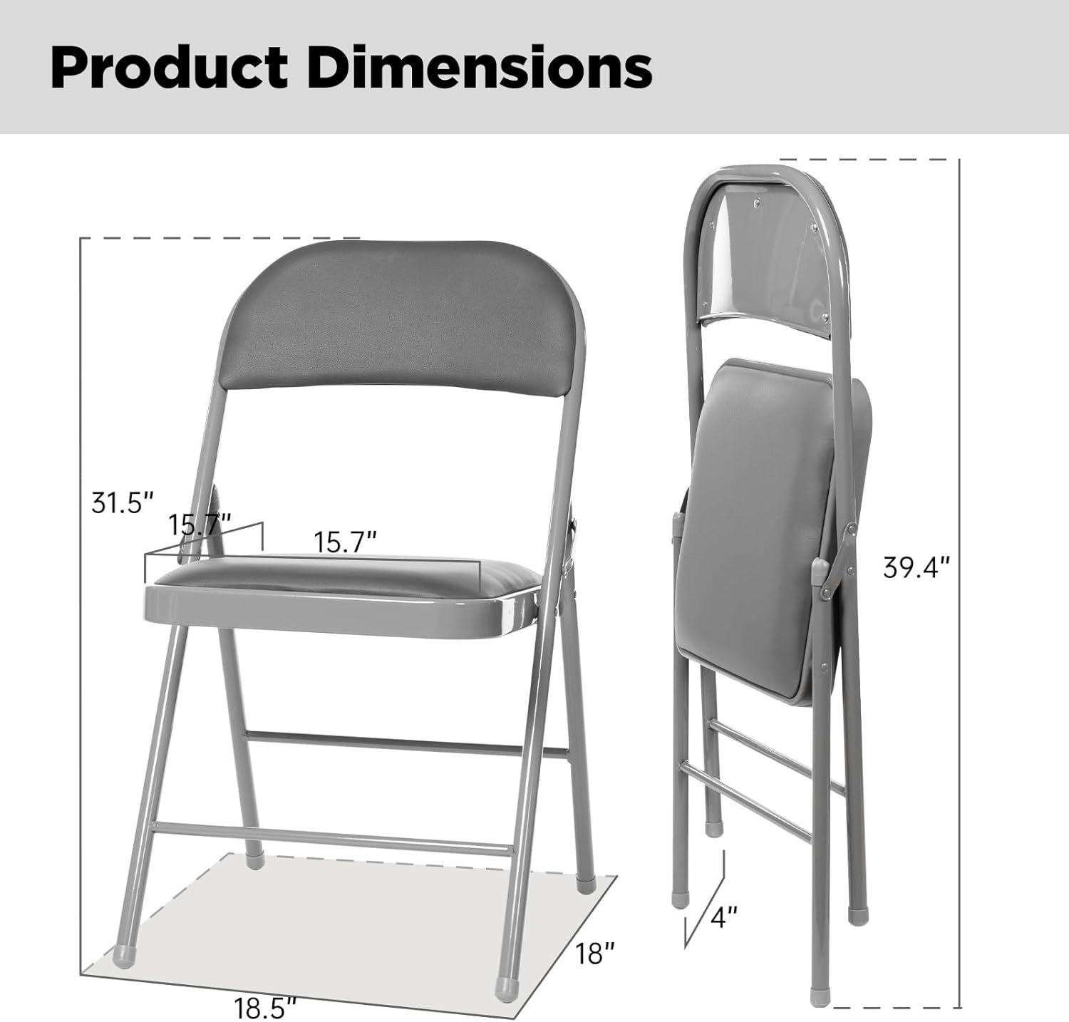 6 Pack Gray Folding Chairs with Padded Cushion and Back for Outside Portable Stackable Commercial Foldable Chairs with Steel Frame for Events Office Wedding Party, 330lbs Capacity