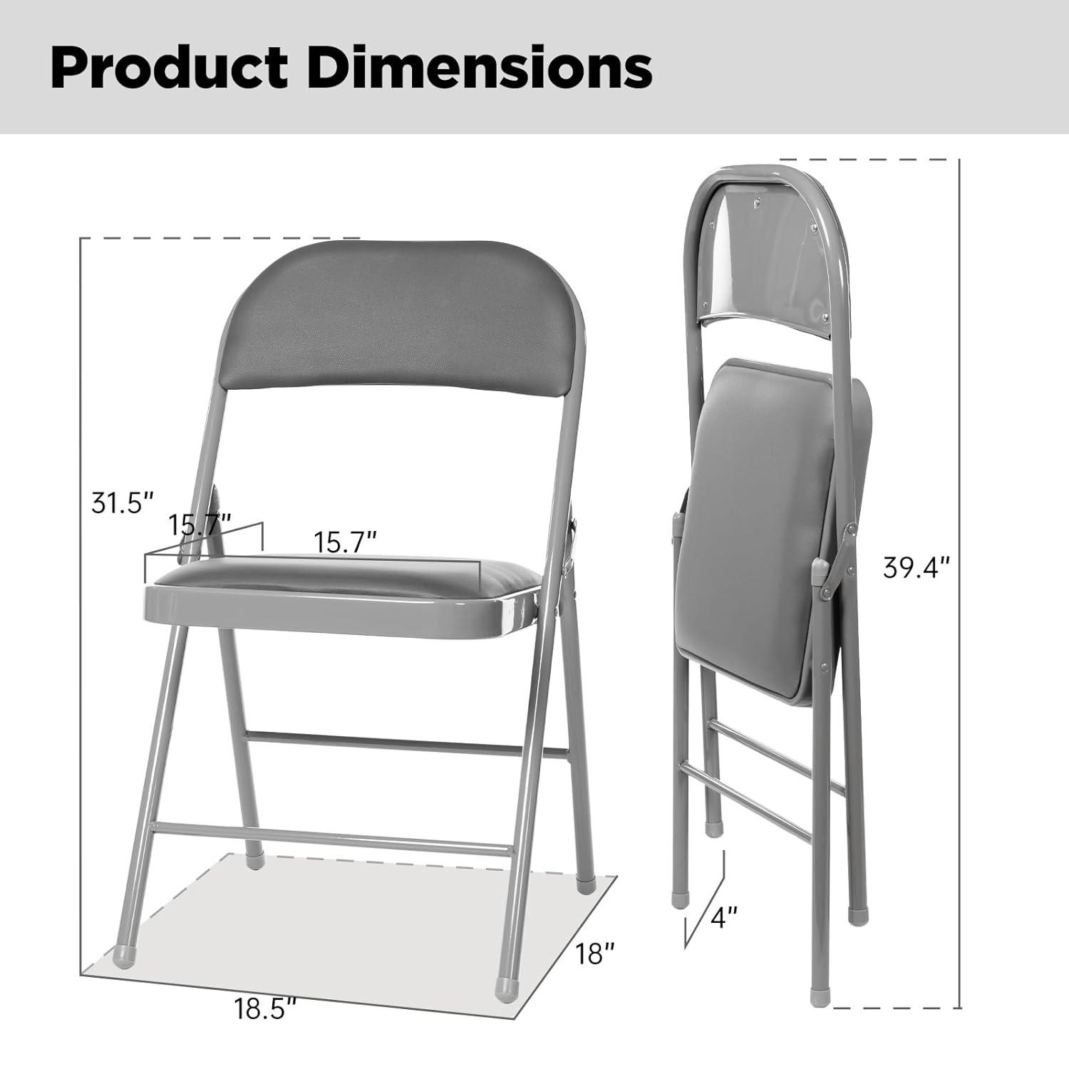 6 Pack Gray Folding Chairs with Padded Cushion and Back for Outside Portable Stackable Commercial Foldable Chairs with Steel Frame for Events Office Wedding Party, 330lbs Capacity