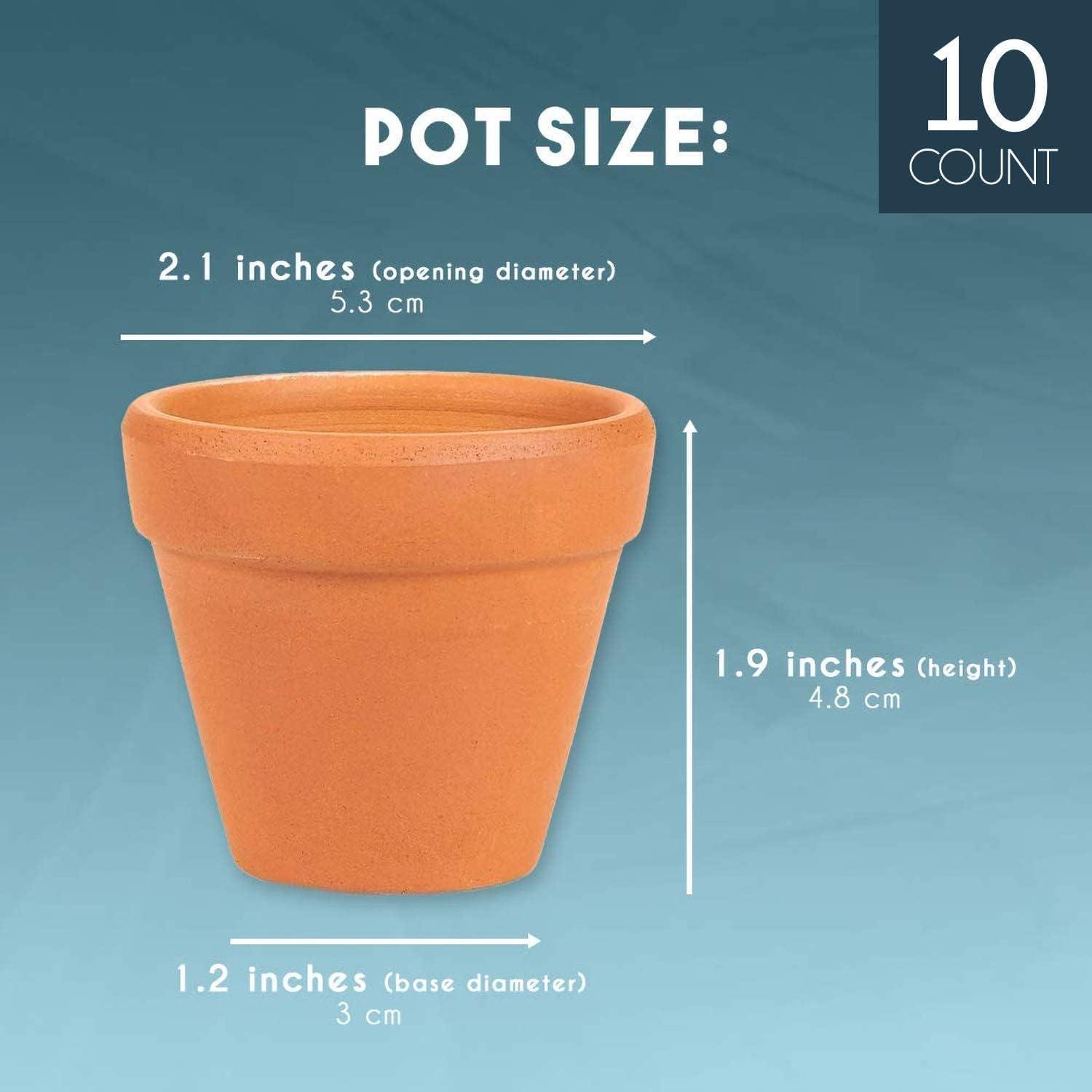 10-Pack 2-Inch Mini Terracotta Pots with Drainage Holes for Succulents, Plants, Herbs, and Flowers, Small Clay Pot Planters for Indoor and Outdoor Gardening, Crafts