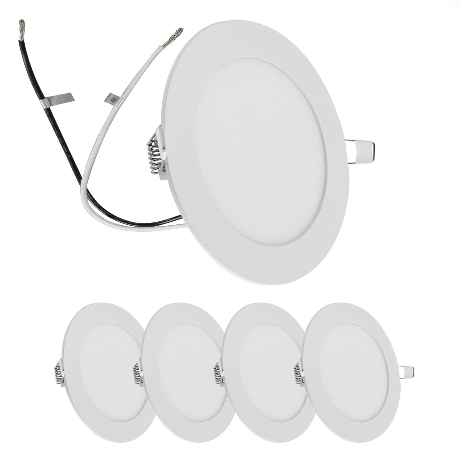 Facon 5Pcs Waterproof Dimmable 5'' 560Lumen 12V RV Bathroom Ceiling Lamp Recessed LED Lighting, Ultra-Thin Puck Light, 4000K Cool White Light, For Camper Van Truck Motorhome Boat Sailboat Roof Car