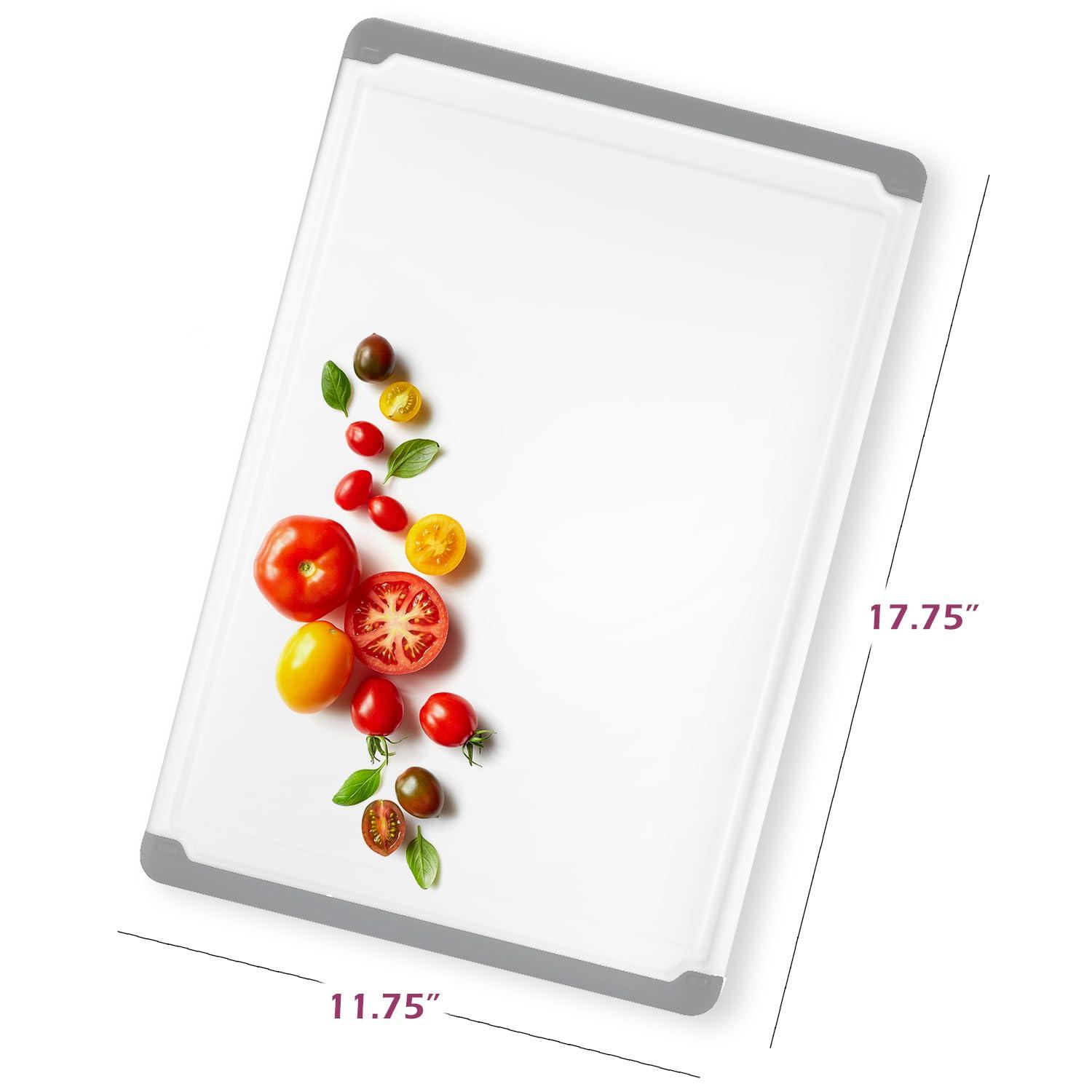 Plastic Cutting Boards for Kitchen - Large 18 x 12 Inch Rubber Cutting Board with Juice Grooves, Non-Slip, Dishwasher Safe Cutting Boards