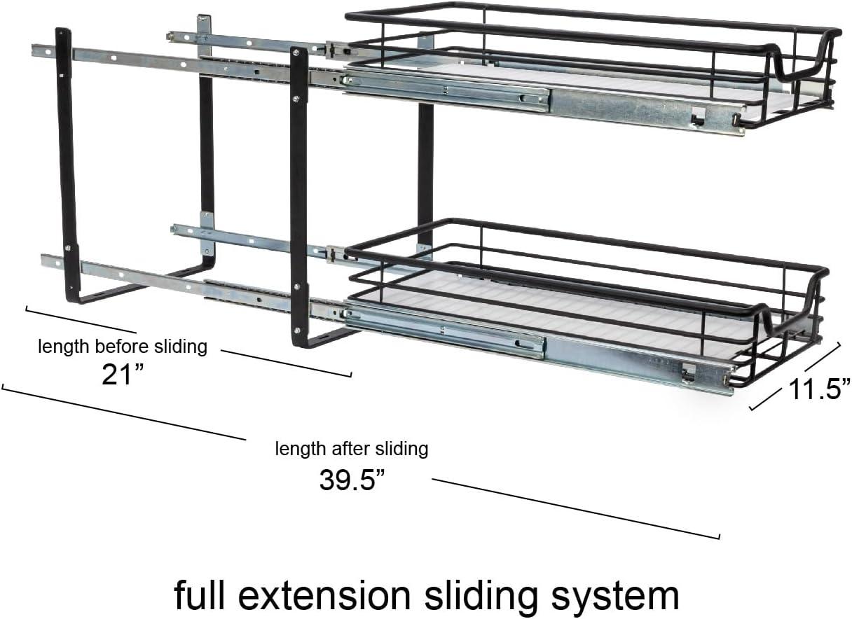 Glidez Multipurpose Steel Pull-Out/Slide-Out Storage Organizer with Plastic Liners for Under Cabinet Use, Fits Standard Size Cabinet or Shelf