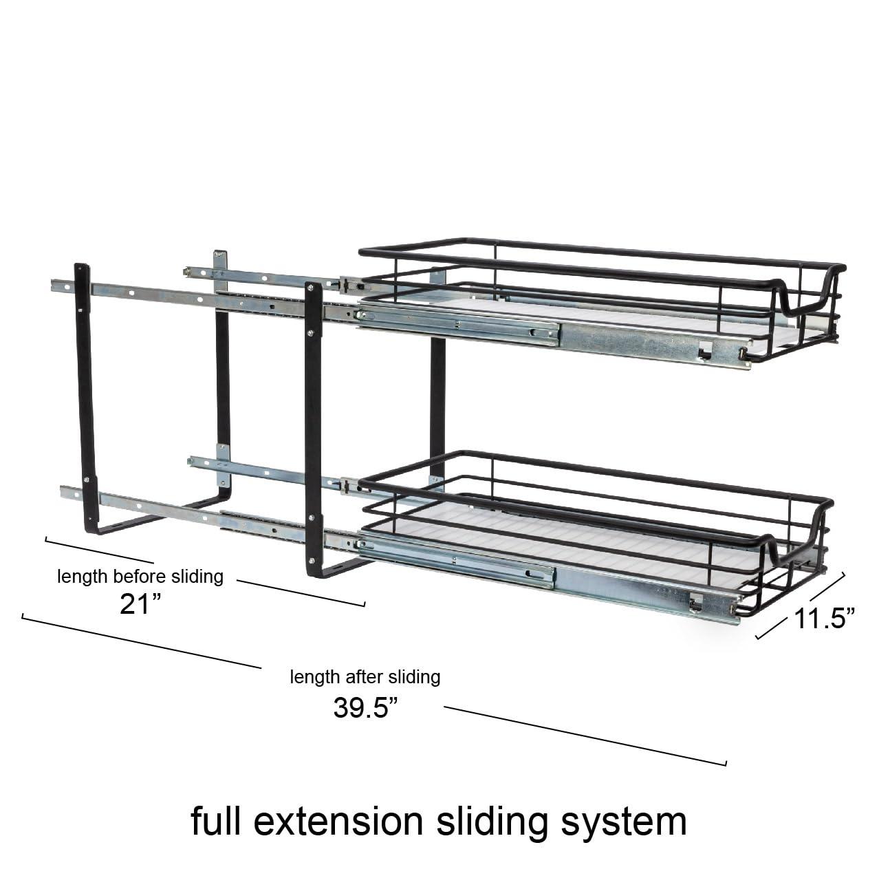 Glidez Multipurpose Paint-Finished Steel Pull-Out/Slide-Out Storage Organizer with Plastic Liners - 2-Tier Dual-Slide Design - Black