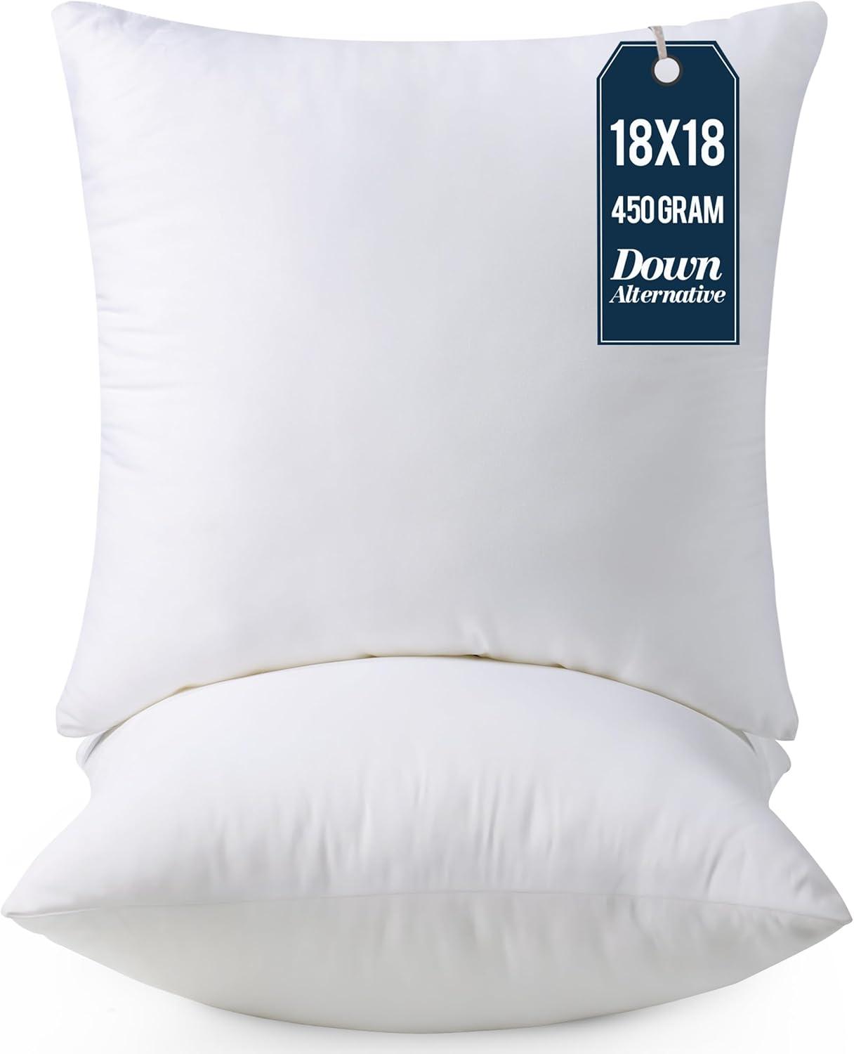 THROW PILLOW, SOFA PILLOW, OUT DOOR PILLOW, COUCH PILLOW, BEDDING PILLOW Inserts (Set of 2, White), 18x18 Inches - Lightweight Fillers for Sofa, Bed, and Home Décor (18x18 Inch (Pack of 2)