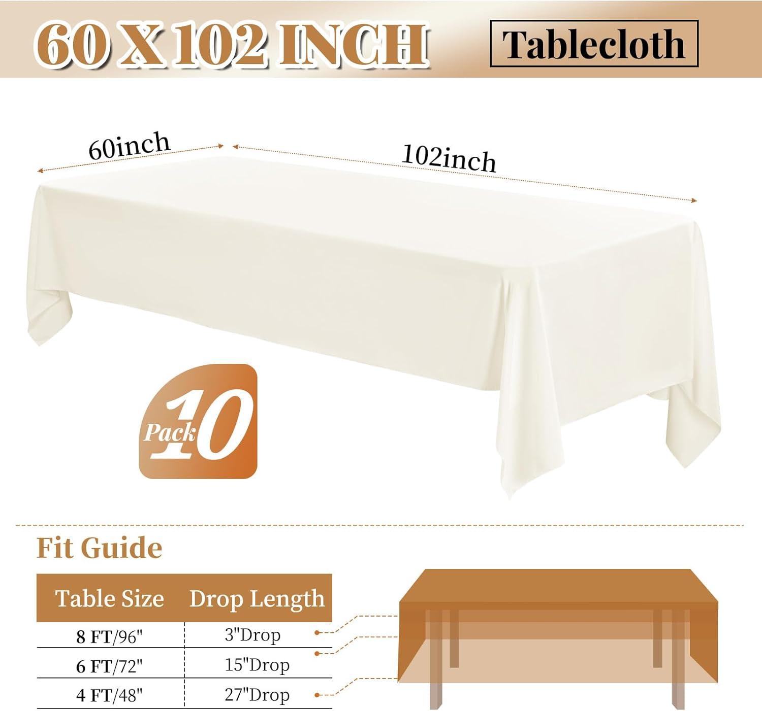 10 Pack Beige Tablecloth 60x102 inch Polyester Fabric Tablecloths for 6 Foot Rectangle Tables Wrinkle Resistant Linen Tablecloth Washable Table Covers for Party Wedding Events and Camping