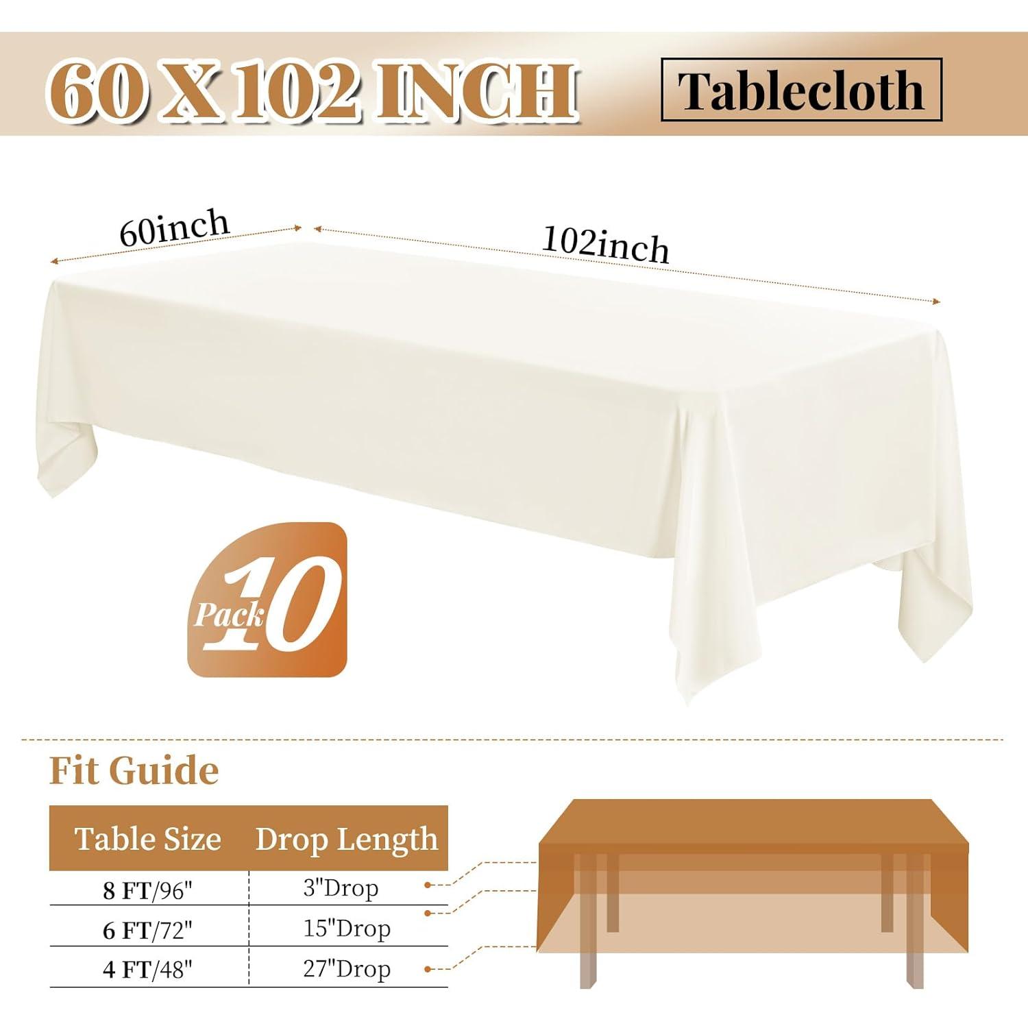 10 Pack Beige Tablecloth 60x102 inch Polyester Fabric Tablecloths for 6 Foot Rectangle Tables Wrinkle Resistant Linen Tablecloth Washable Table Covers for Party Wedding Events and Camping