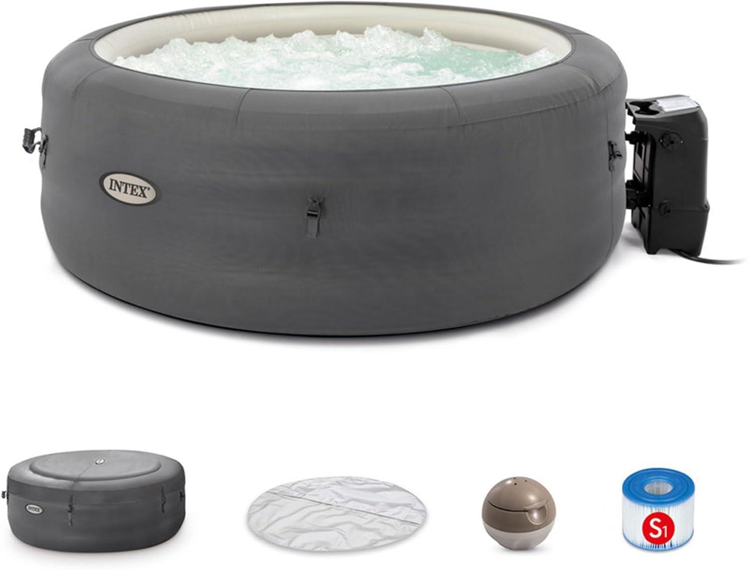 Intex SimpleSpa Gray Inflatable Bubble Massage Hot Tub with Insulated Cover