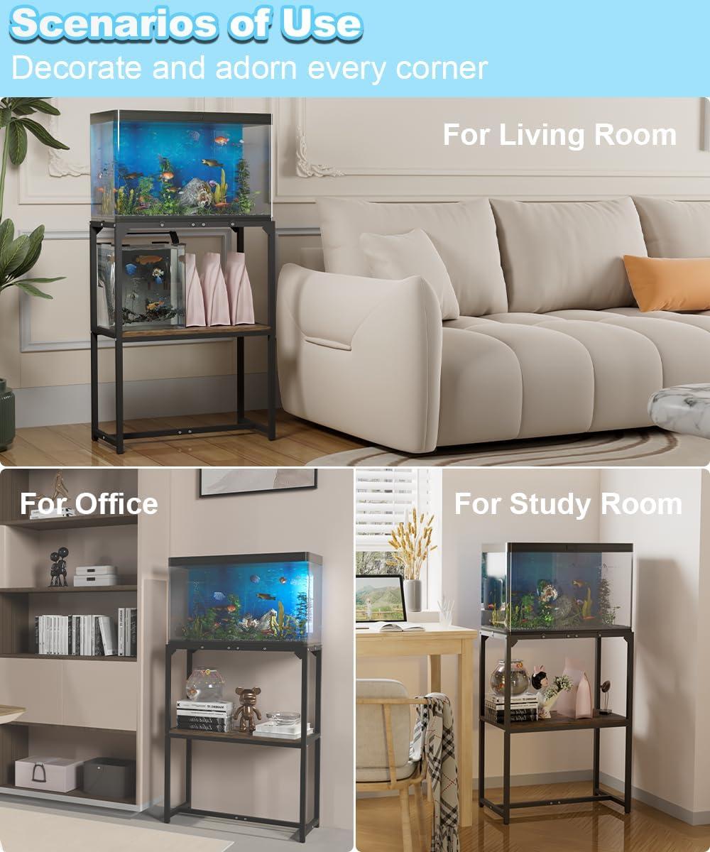 Tucker Murphy Pet™ 20 Gallon Fish Tank Stand, Upgraded Height Aquarium Stand Table With 2 Tiers Storage Shelf, Metal Reptile Breeder Turtle Terrarium Stand Rack, Black