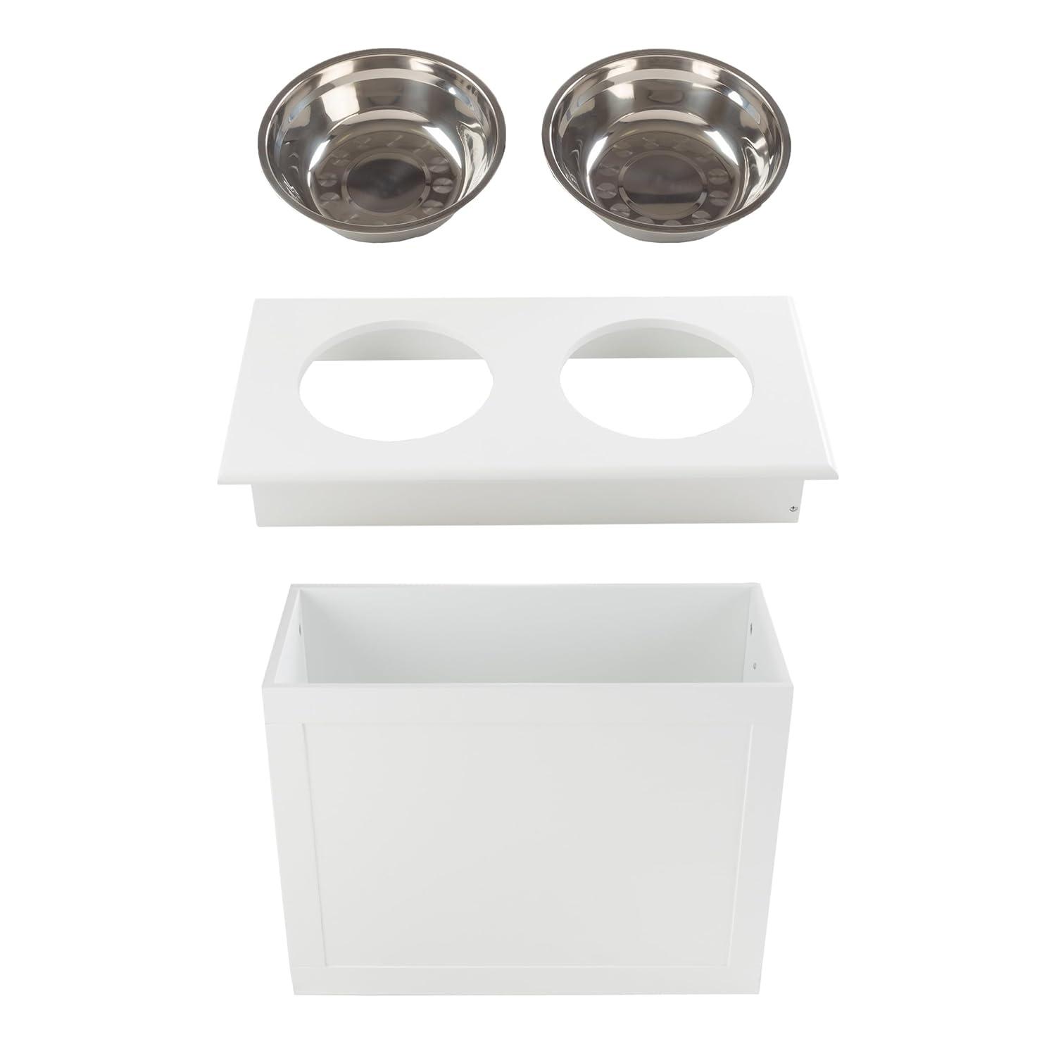 Petmaker PETMAKER Elevated Dog Bowls with Storage, White