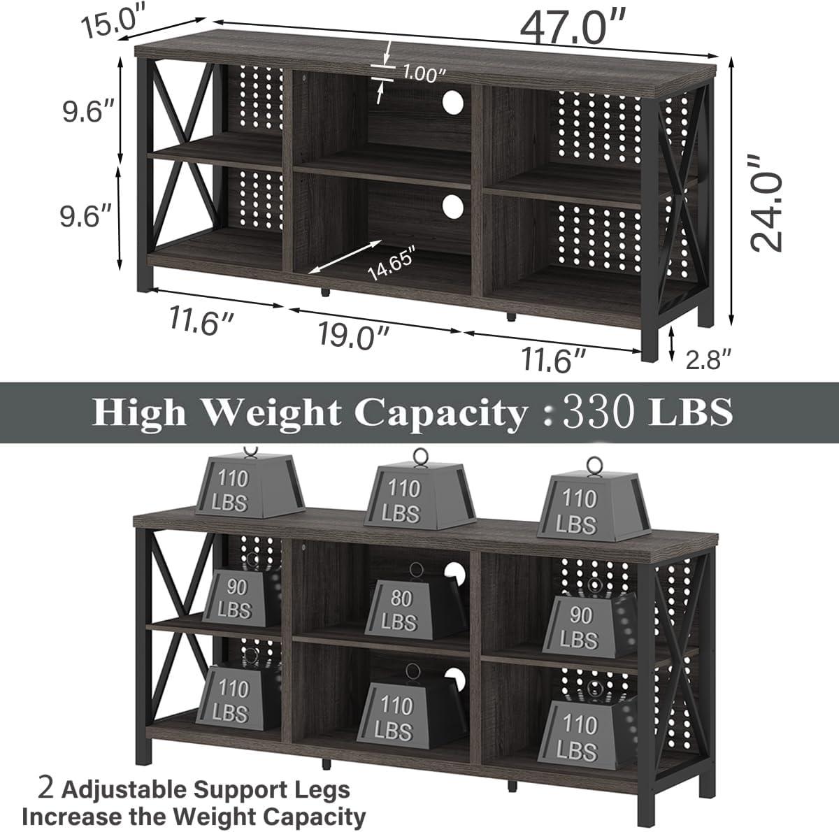 IBF TV Stand for 70 Inch TV, Rustic Industrial Entertainment Center, Large Television Stands for Living Bedroom, Long Wood Metal TV Table Stand with Media Console Cabinet Storage, Dark Gray Oak, 59 In