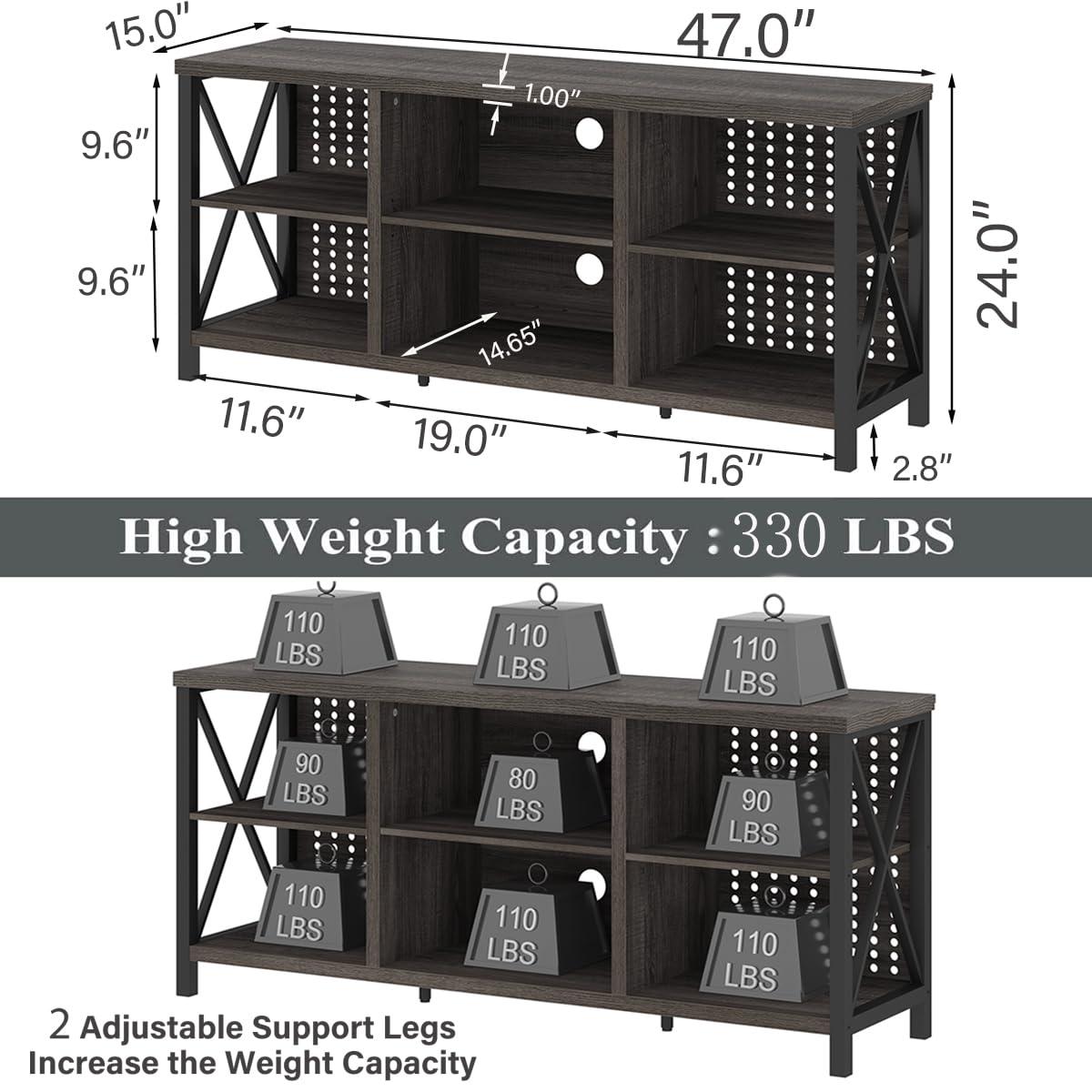 IBF TV Stand for 70 Inch TV, Rustic Industrial Entertainment Center, Large Television Stands for Living Bedroom, Long Wood Metal TV Table Stand with Media Console Cabinet Storage, Dark Gray Oak, 59 In
