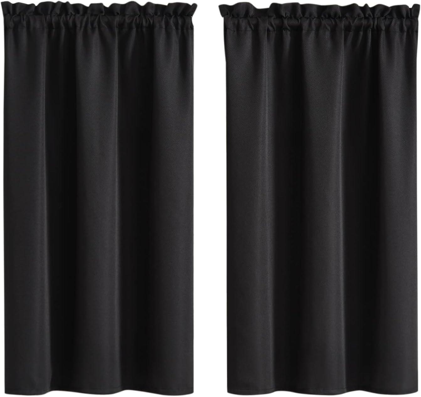 Black Polyester Light-Filtering Rod Pocket Kitchen Tier Curtains