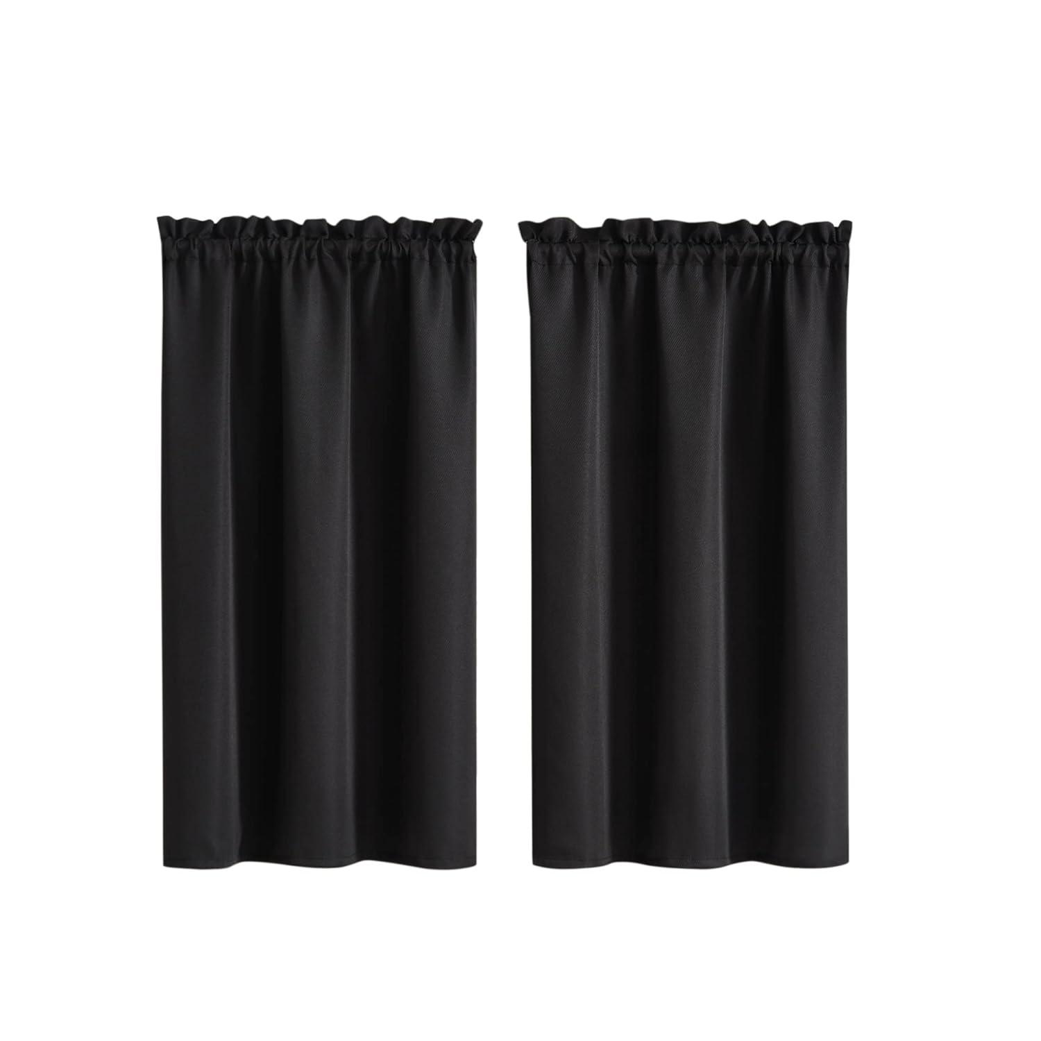 Black Polyester Light-Filtering Rod Pocket Kitchen Tier Curtains
