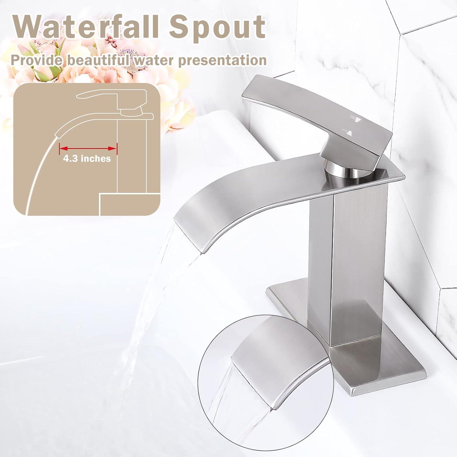 Brushed Nickel Single Handle Waterfall Bathroom Faucet