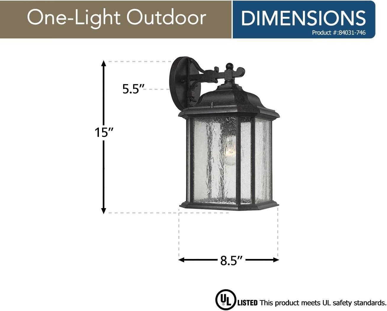 84031-746 Kent One-Light Outdoor Wall Lantern with Clear Seeded Glass Panels, Oxford Bronze Finish Black