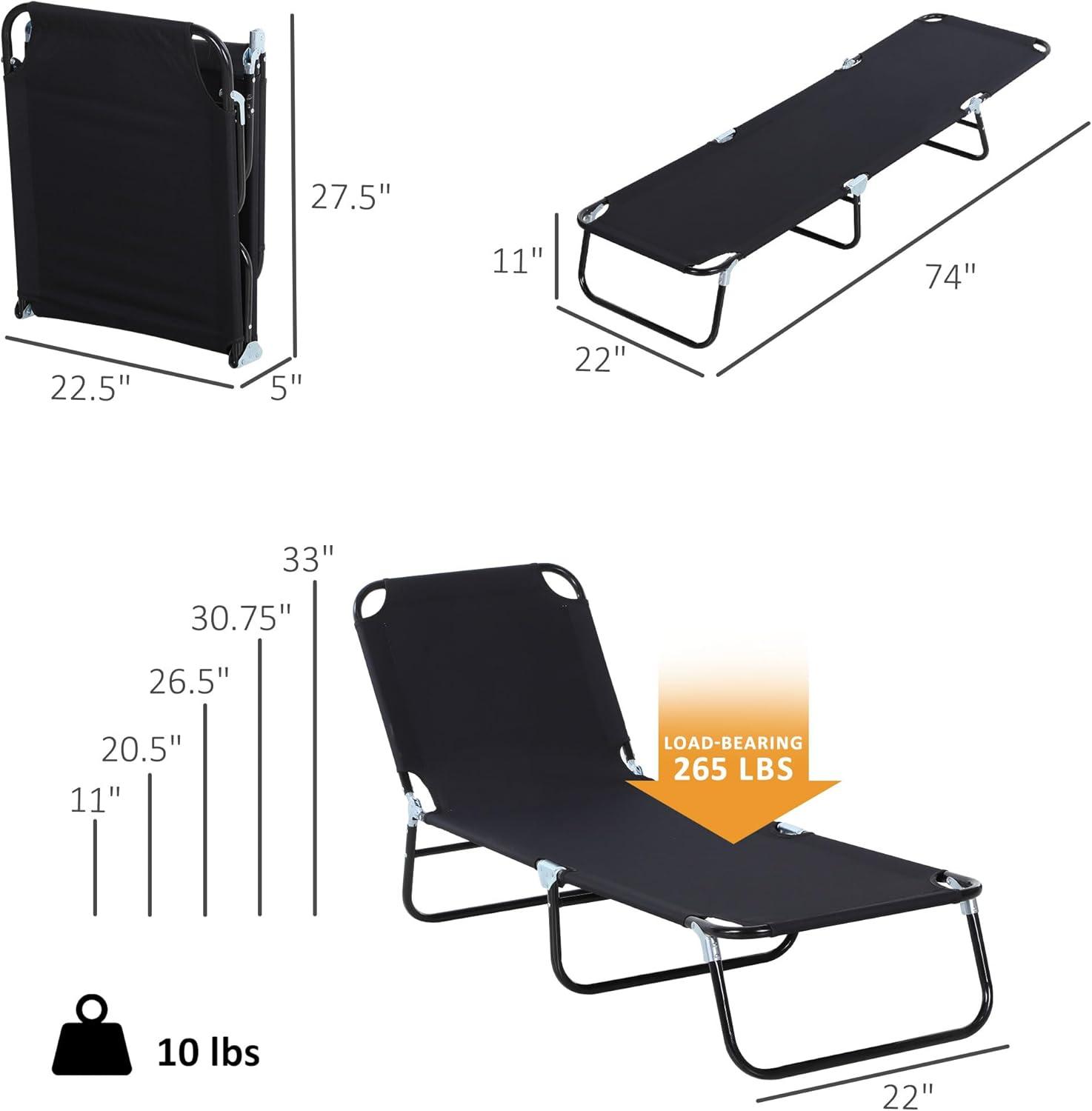 Outsunny Patio Chaise Lounge Chair, Layout Sun Tanning, Folding Sunbathing Beach Chair for Adults, Reclining Lay Down Lounger for Pool, Black