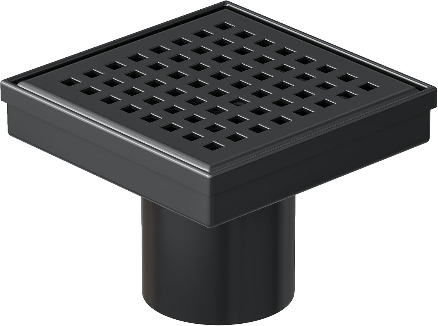 Neodrain 6-Inch Square Shower Drain with Removable Quadrato Pattern Grate,Brushed 304 Stainless Steel, with Watermark&CUPC Certified,Black