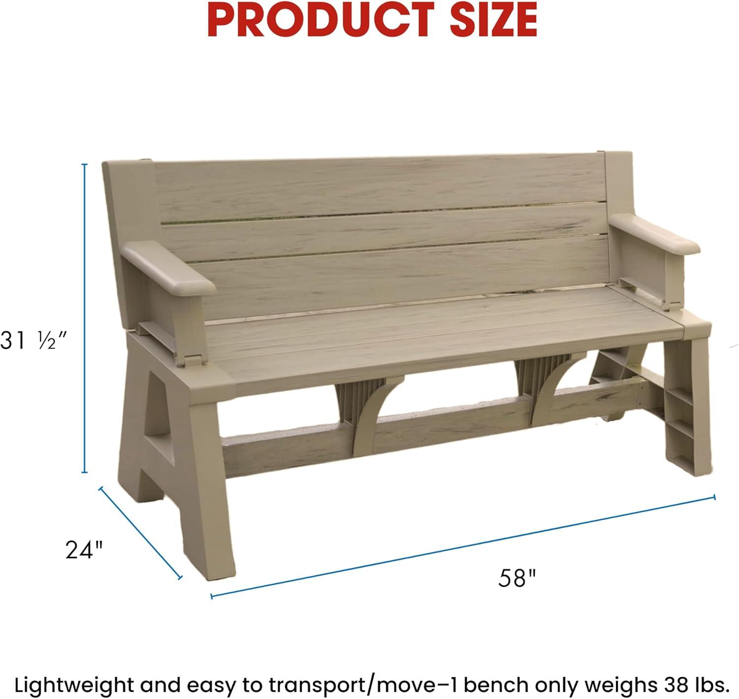 Convert a Bench 60" Outdoor / Vinyl Patio Bench Picnic Table, Driftwood, Generation II