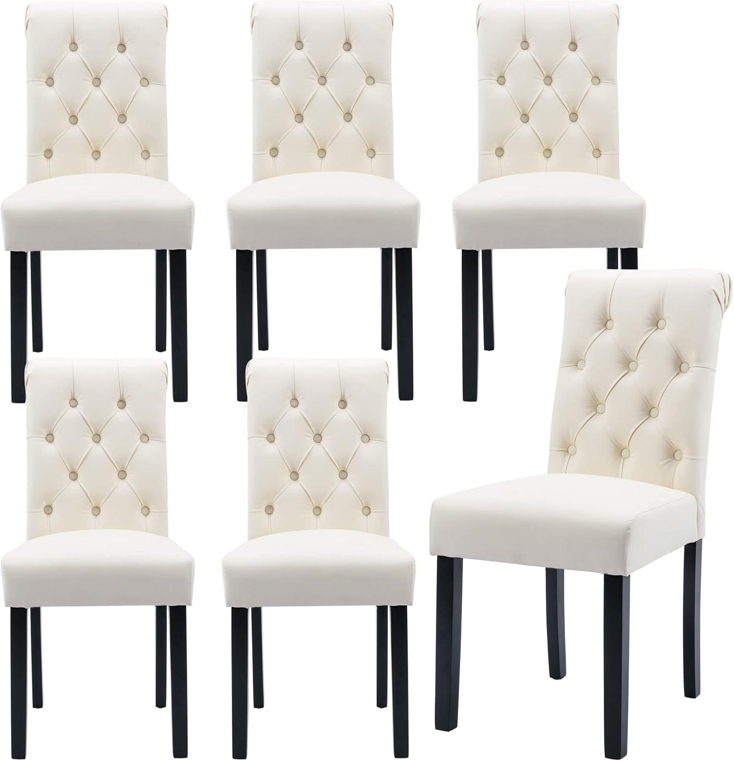 ODUSE-DAILY Velvet Dining Chairs Set of 6, Kitchen & Dining Room Chairs, Nailheads Tufted Chair, Sillas De Comedor, Two-Tone Fabric Upholstered, Wood Legs (Beige & Patterned, 6 Pcs)