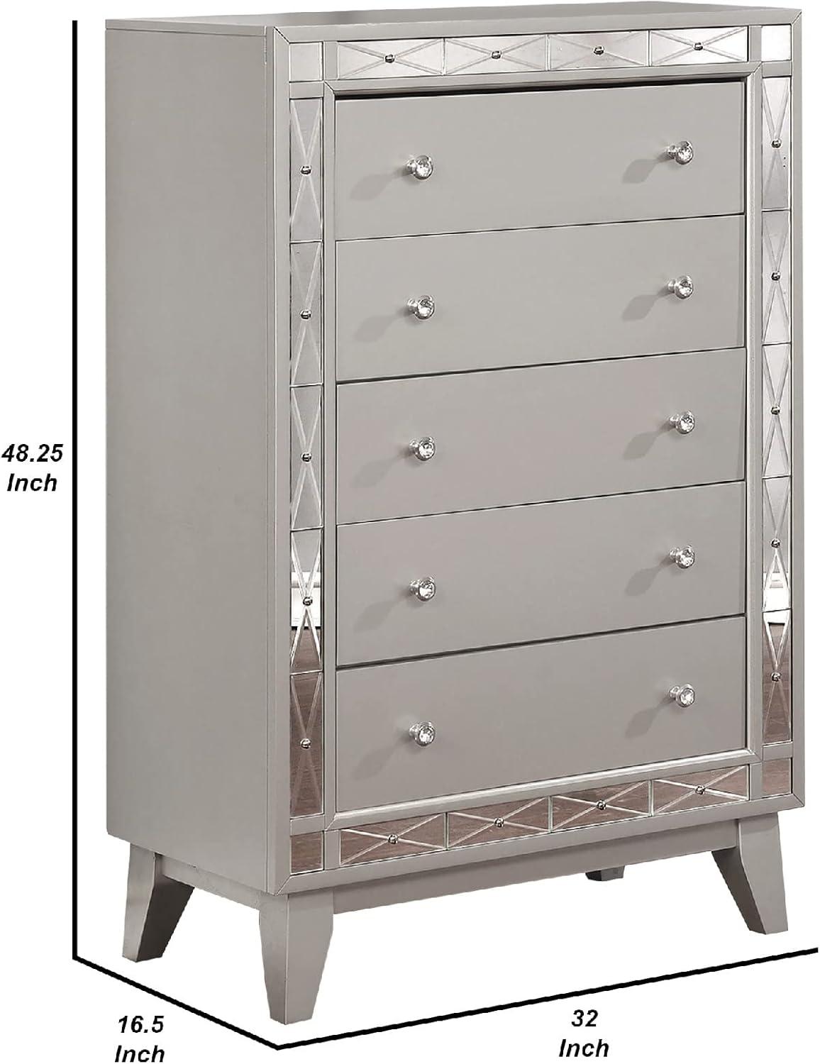 Mercury Silver Glam 5-Drawer Chest with Mirrored Accents