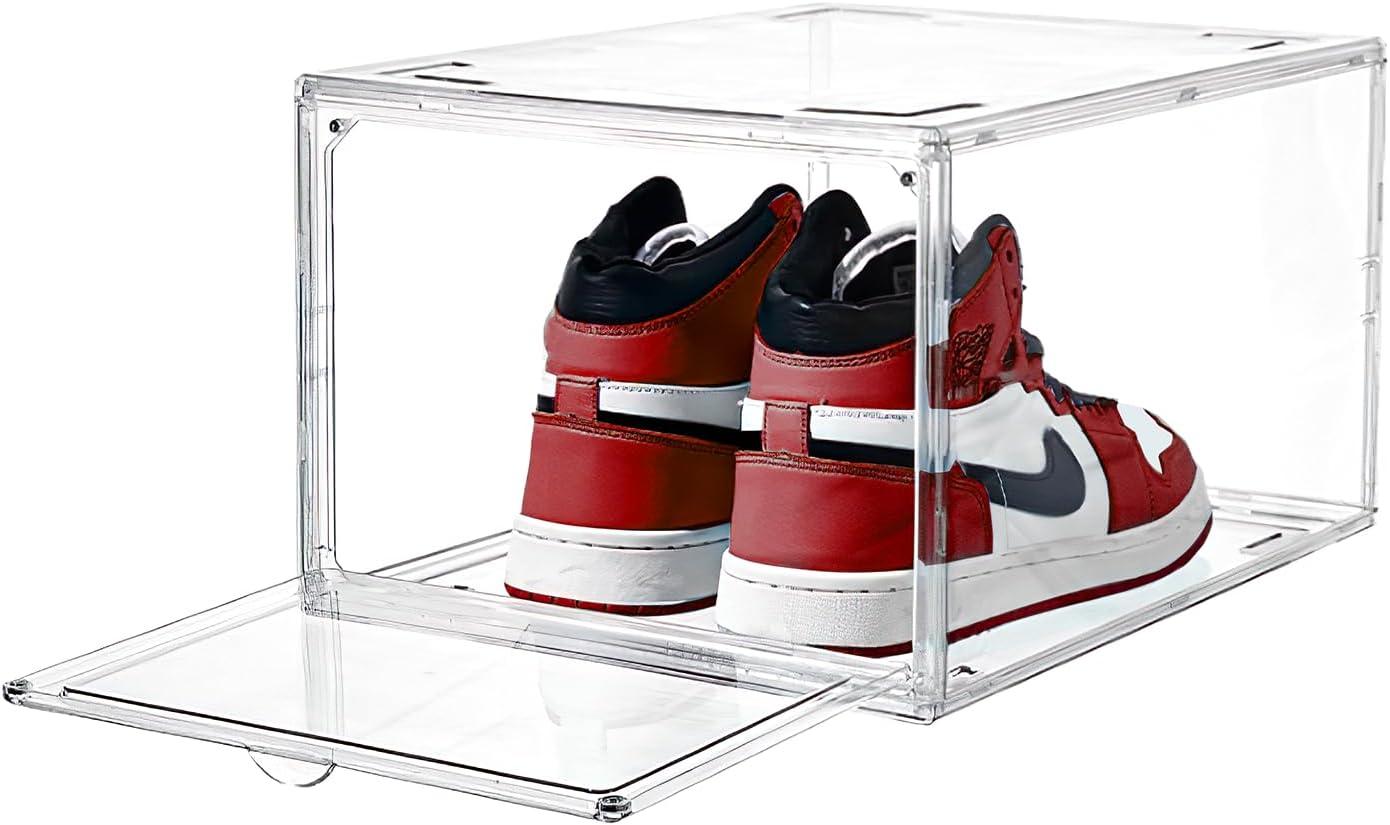 Clear Stackable Plastic Shoe Display Box with Magnetic Door