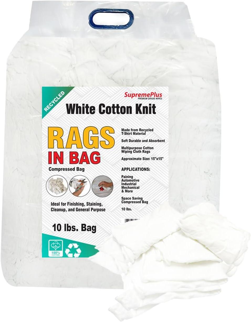 SupremePlus New White Knit T-Shirt Rags, Multipurpose Cleaning Cloth Wipe - 10 lbs. Box