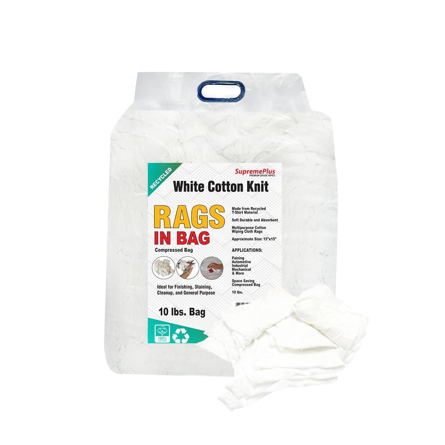 SupremePlus New White Knit T-Shirt Rags, Multipurpose Cleaning Cloth Wipe - 10 lbs. Box