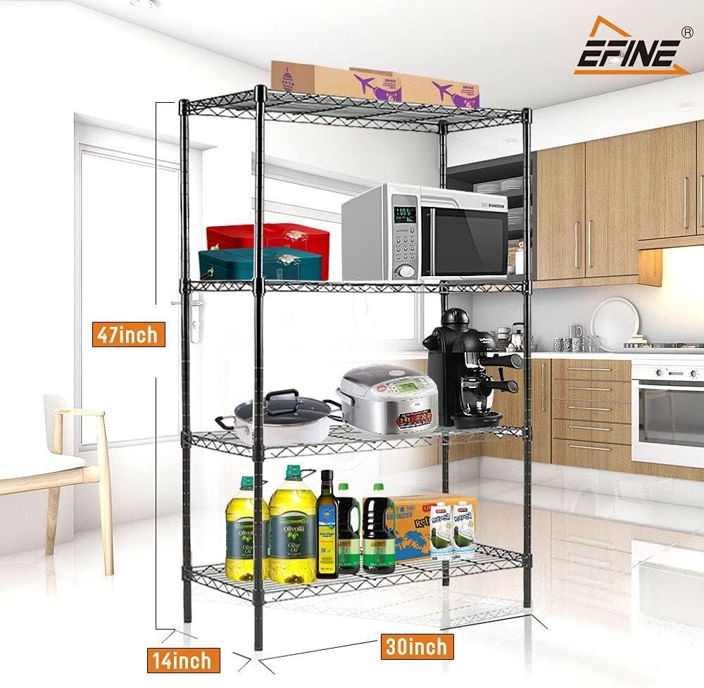 Adjustable Black Metal 4-Shelf Unit with Liners