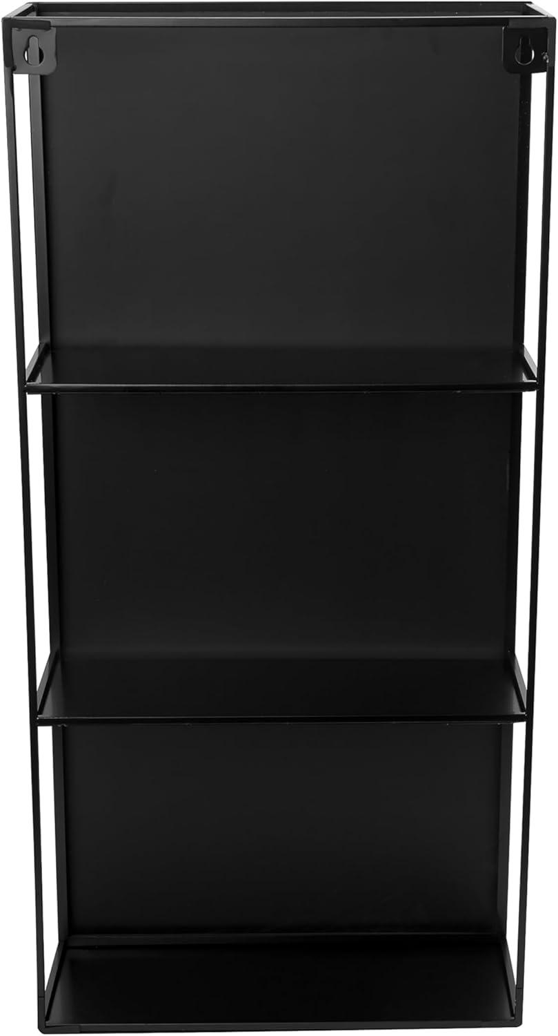 Cubiko 24"x12" Black Metal Wall Mirror with Hidden Shelves