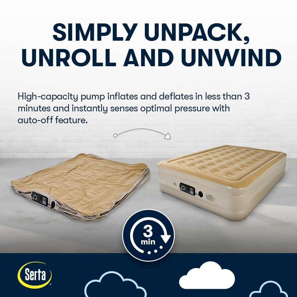 Serta 16" Raised Queen Luxury Air Mattress with Internal Ac Pump